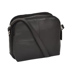 DR366 Women's Leather Multi Compartment Sling Bag Black