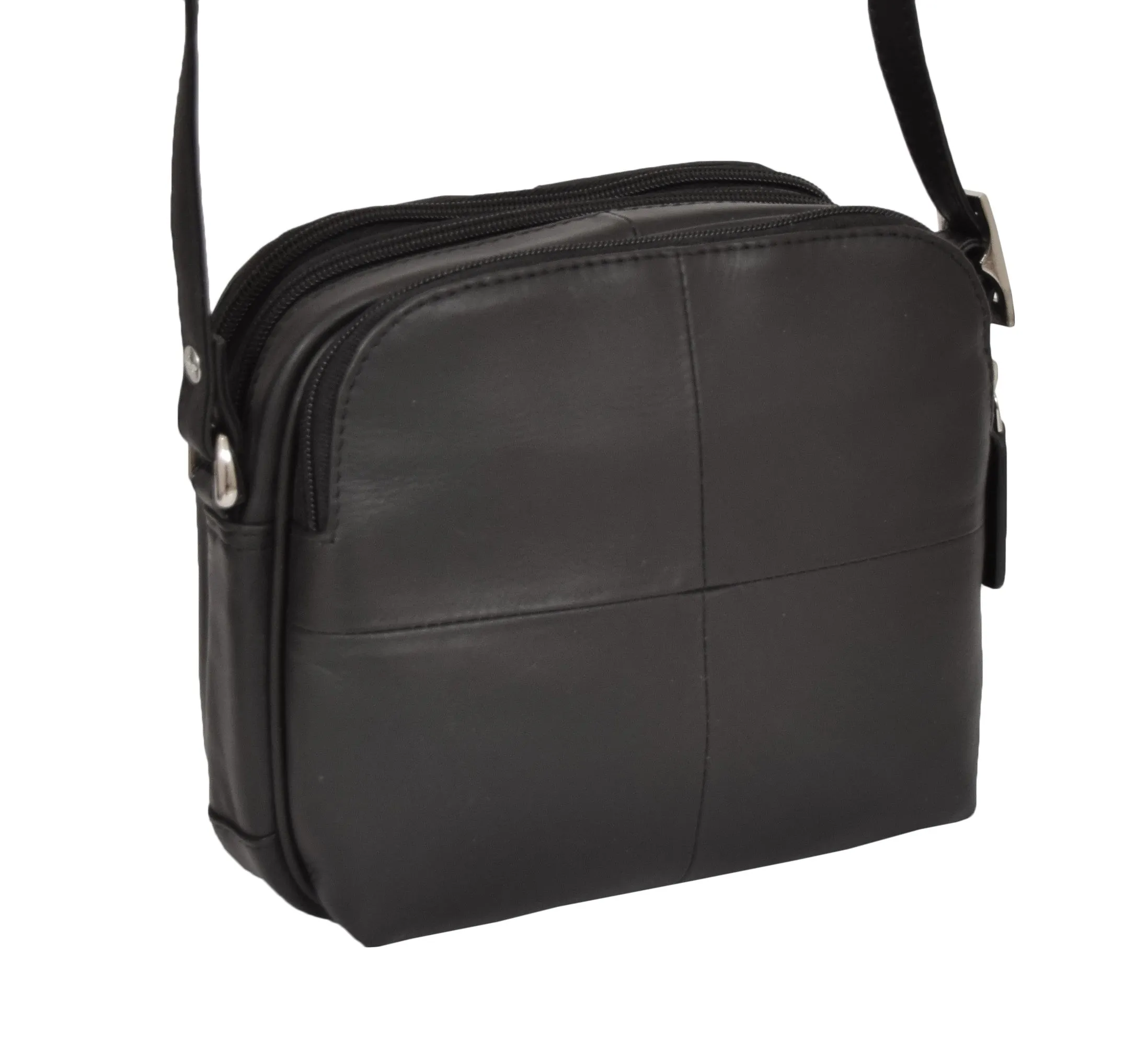 DR366 Women's Leather Multi Compartment Sling Bag Black