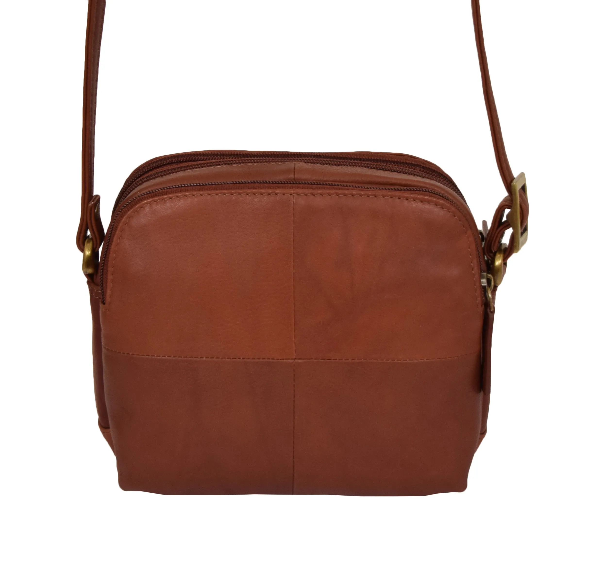 DR366 Women's Leather Multi Compartment Sling Bag Brown