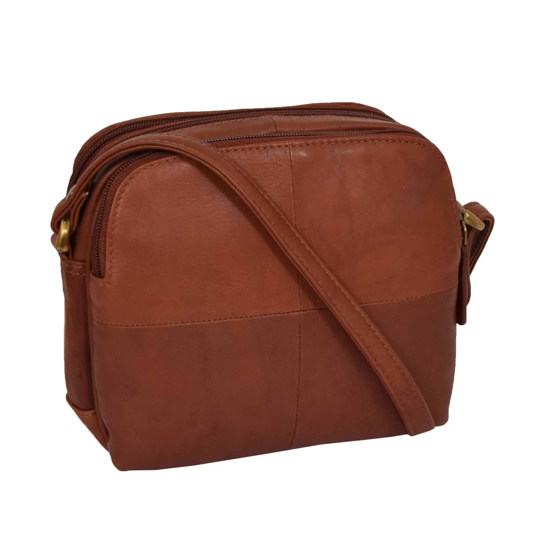 DR366 Women's Leather Multi Compartment Sling Bag Brown