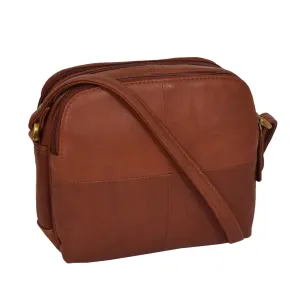 DR366 Women's Leather Multi Compartment Sling Bag Brown