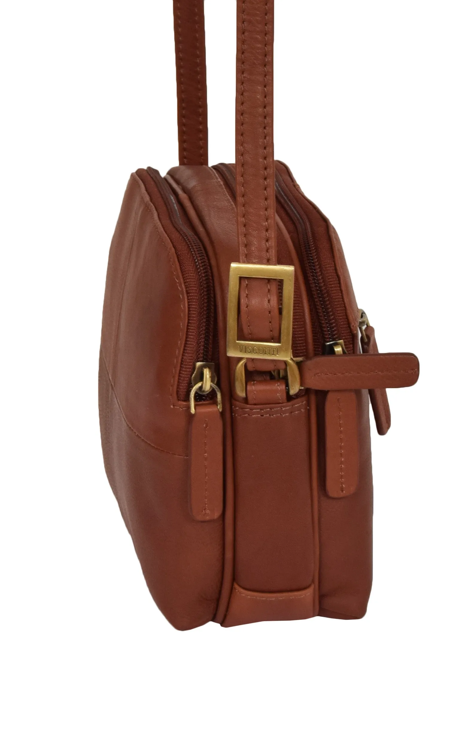 DR366 Women's Leather Multi Compartment Sling Bag Brown