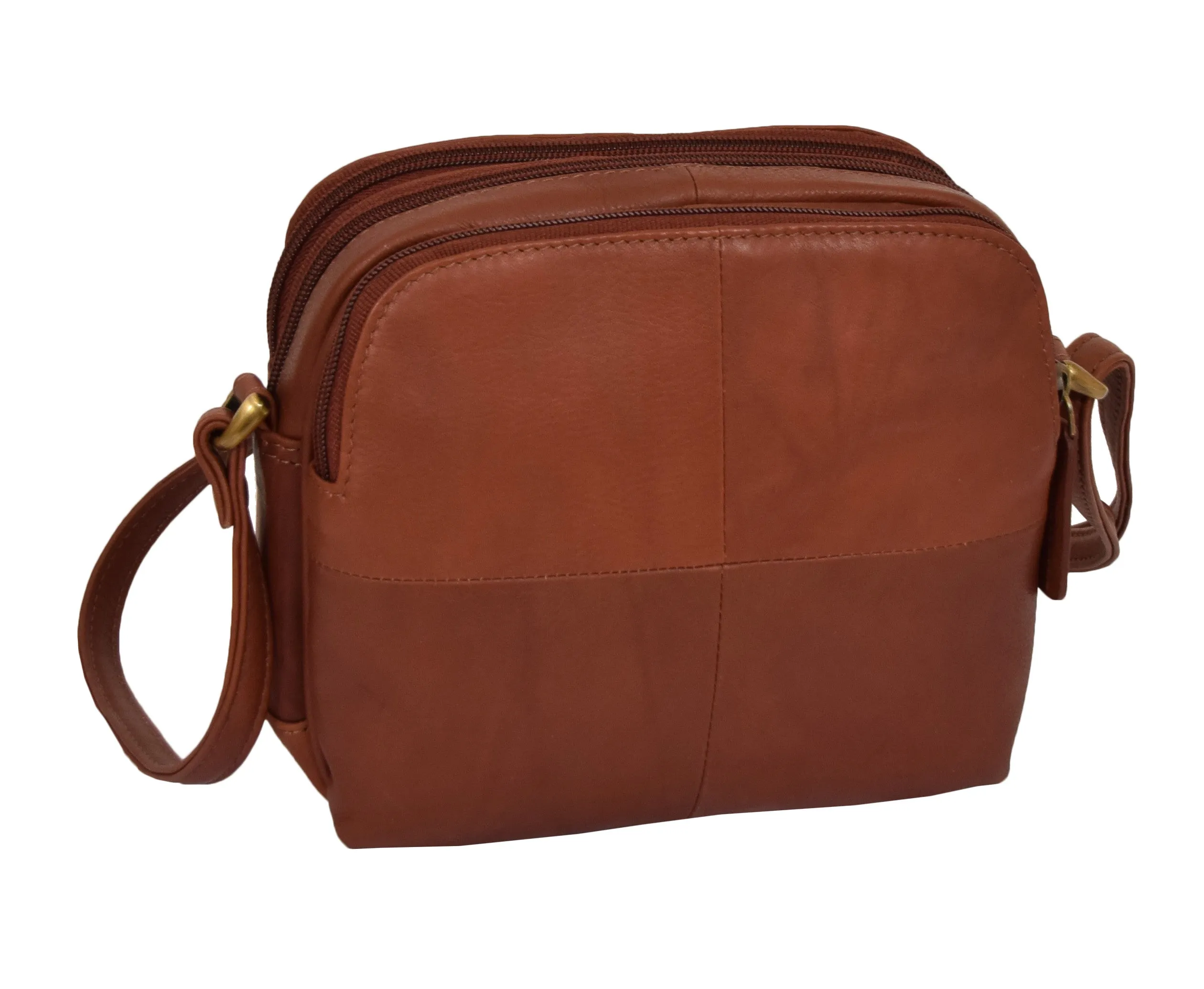 DR366 Women's Leather Multi Compartment Sling Bag Brown