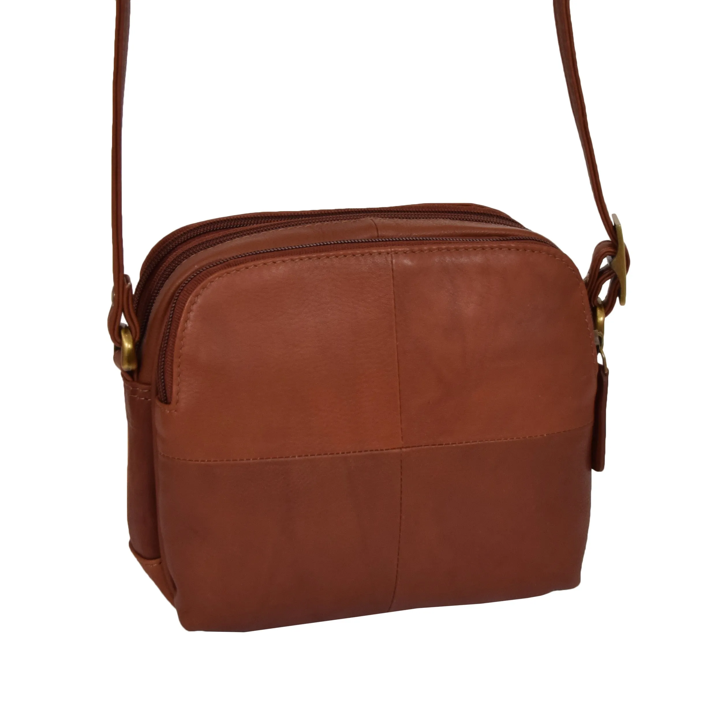 DR366 Women's Leather Multi Compartment Sling Bag Brown