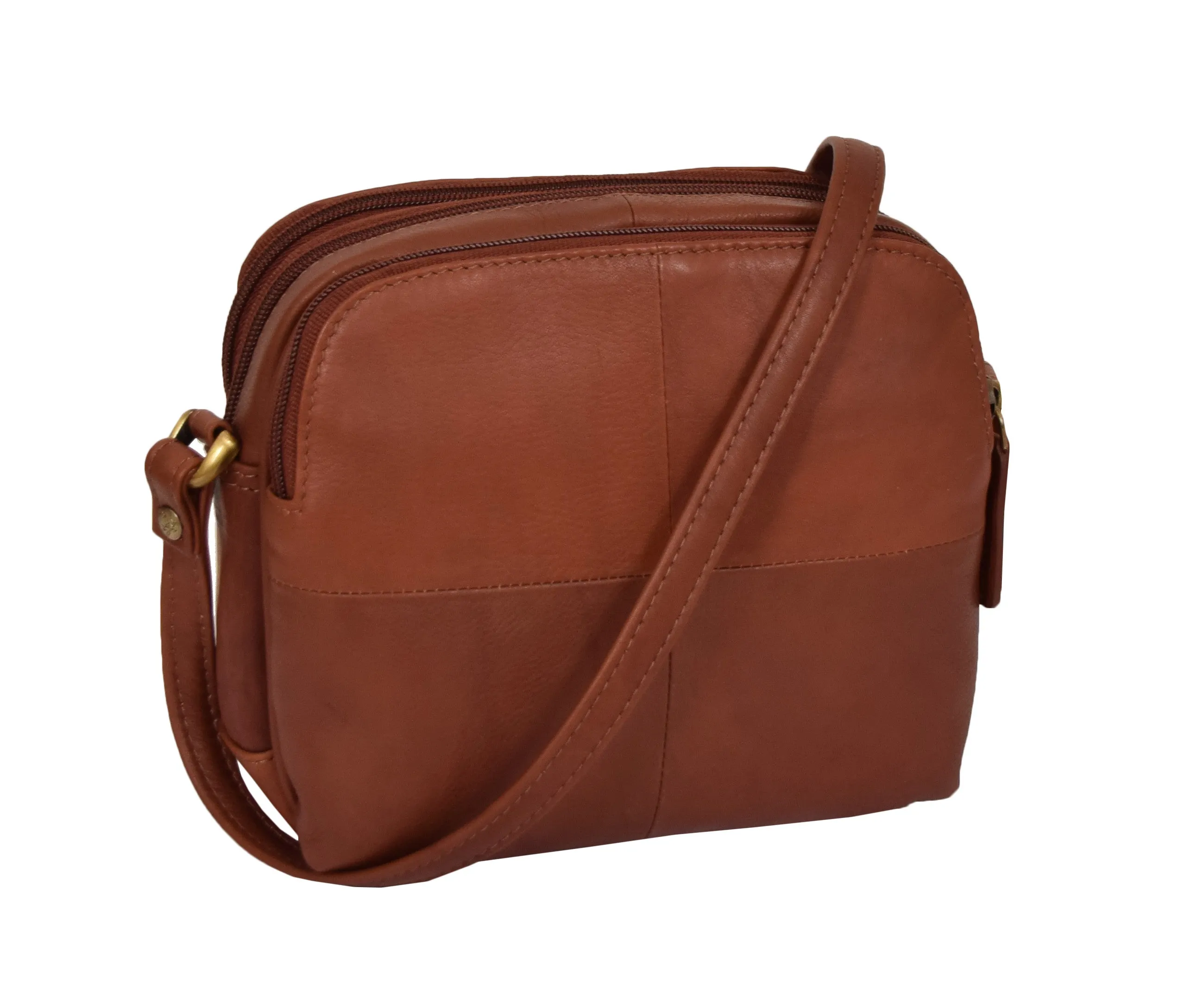 DR366 Women's Leather Multi Compartment Sling Bag Brown