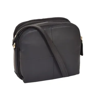 DR366 Women's Leather Multi Compartment Sling Bag Navy