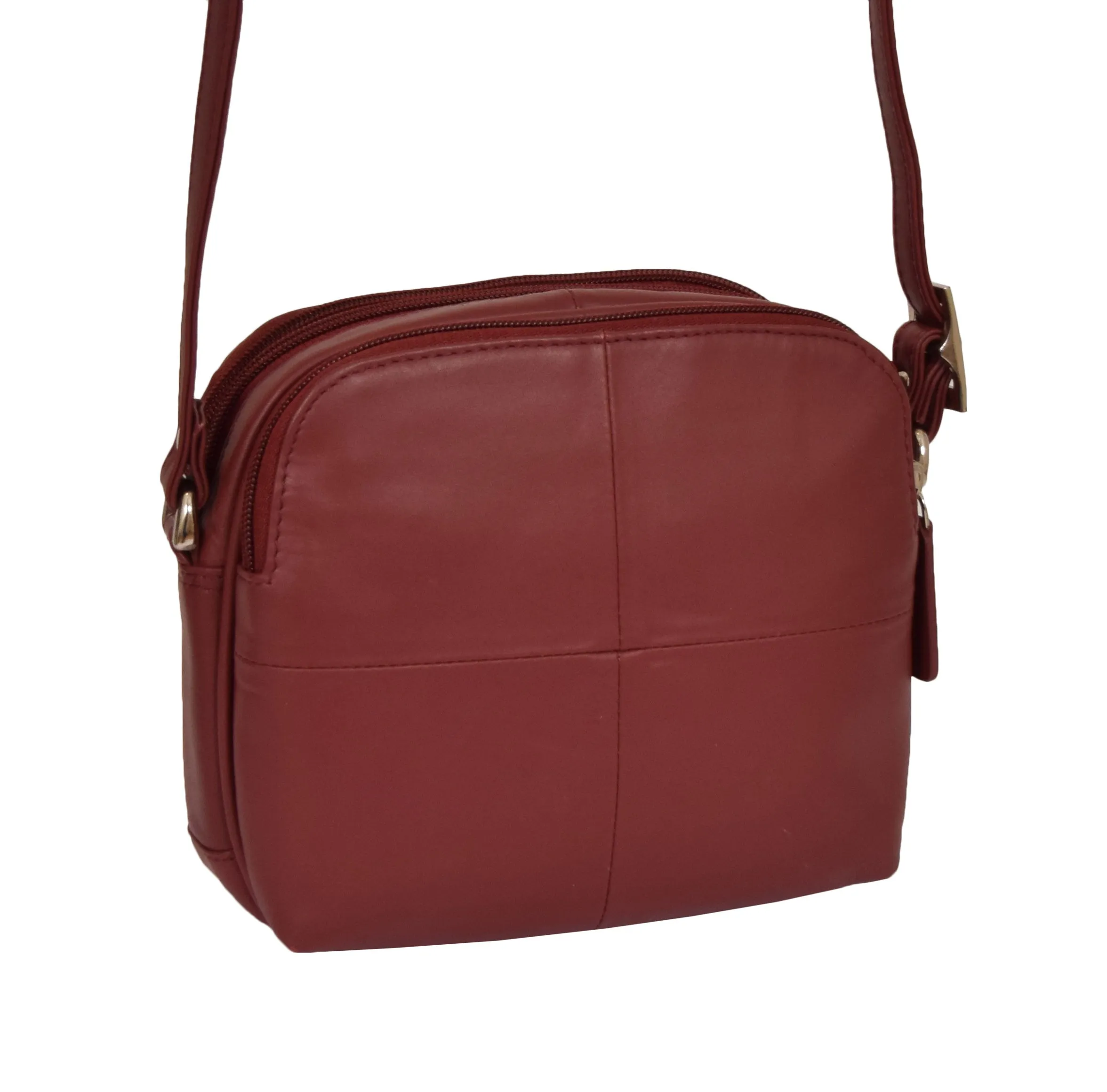 DR366 Women's Leather Multi Compartment Sling Bag Red