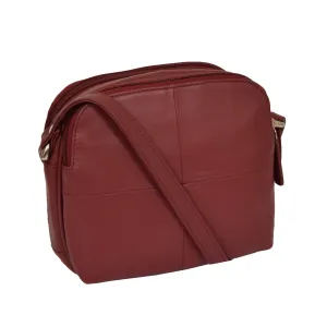 DR366 Women's Leather Multi Compartment Sling Bag Red