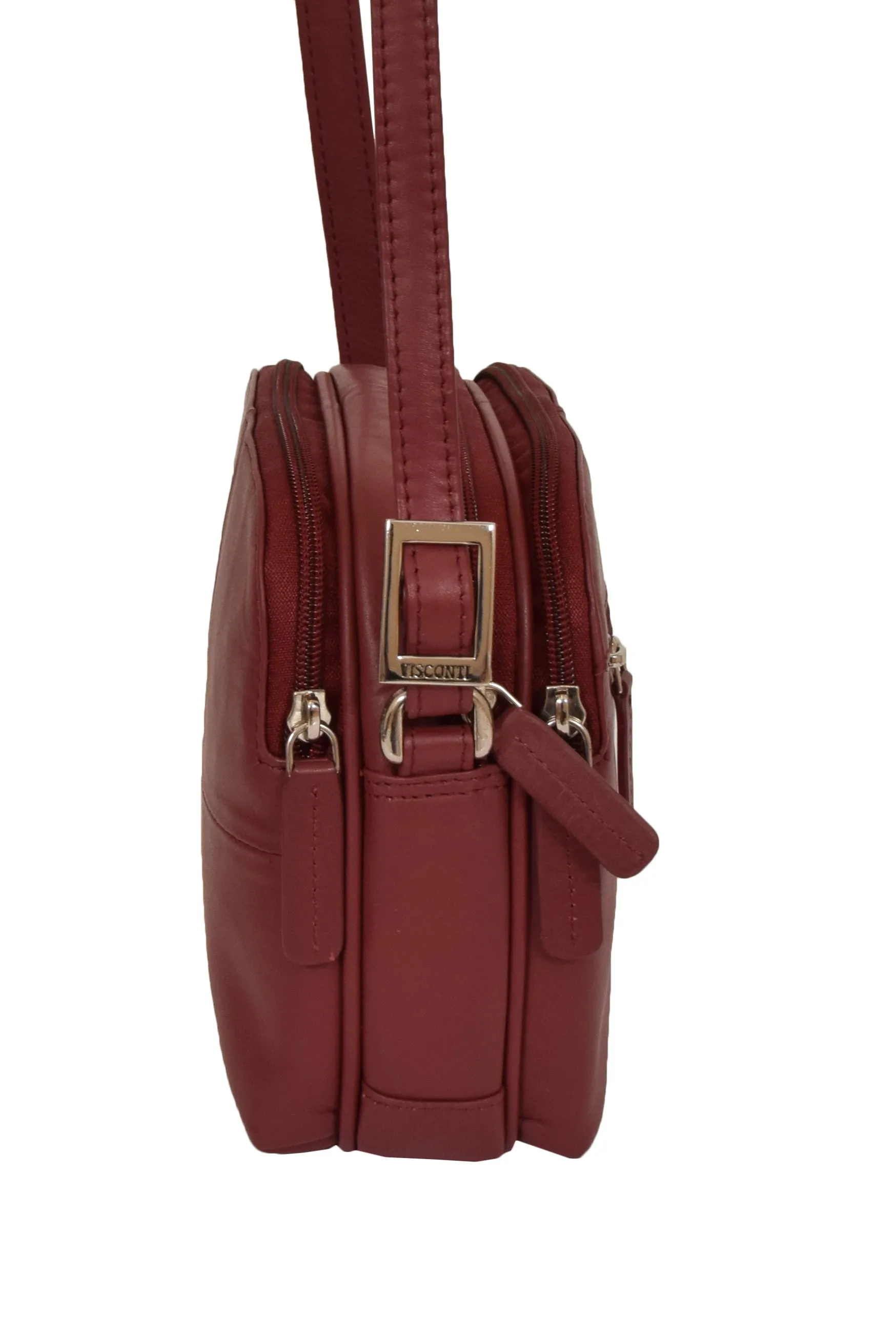 DR366 Women's Leather Multi Compartment Sling Bag Red