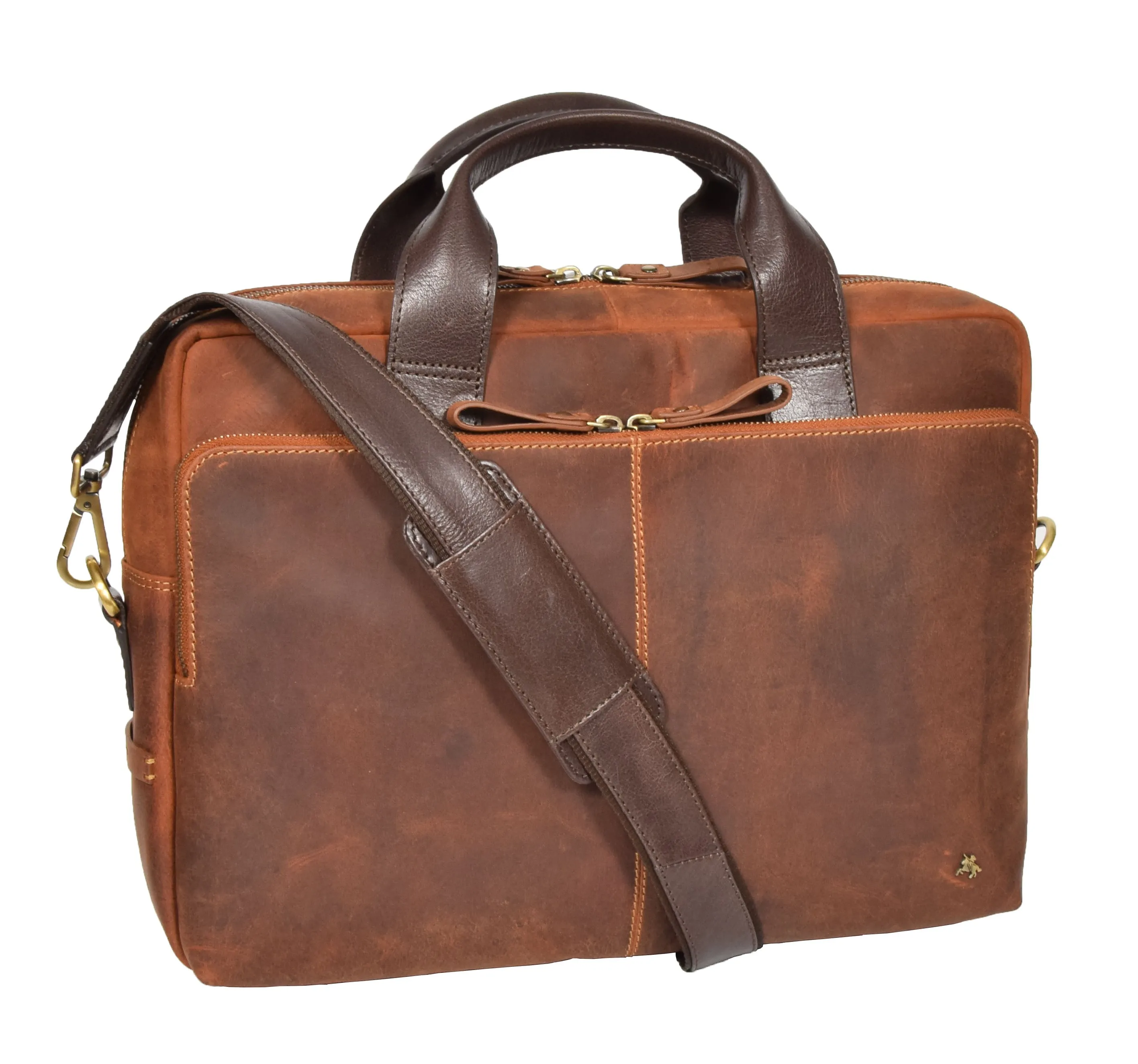 DR382 Men's Cross Body Leather Laptop Bag Tan