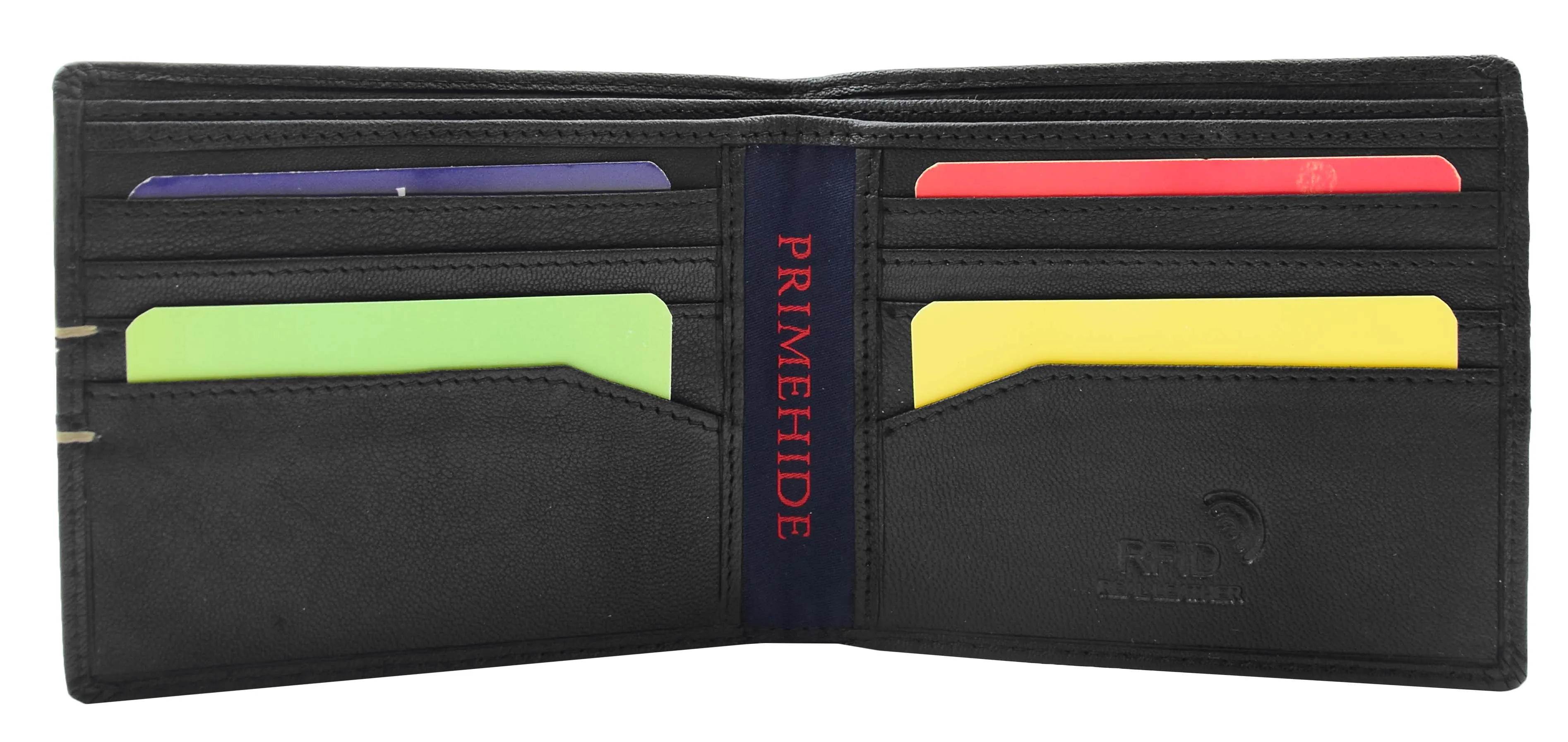 DR442 Men's Leather Wallet Slim Bifold Rfid Safe Credit Card Black