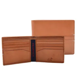 DR442 Men's Leather Wallet Slim Bifold Rfid Safe Credit Card Cognac