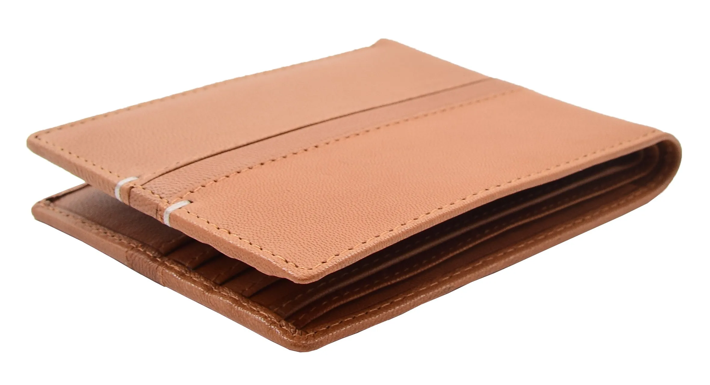 DR442 Men's Leather Wallet Slim Bifold Rfid Safe Credit Card Cognac