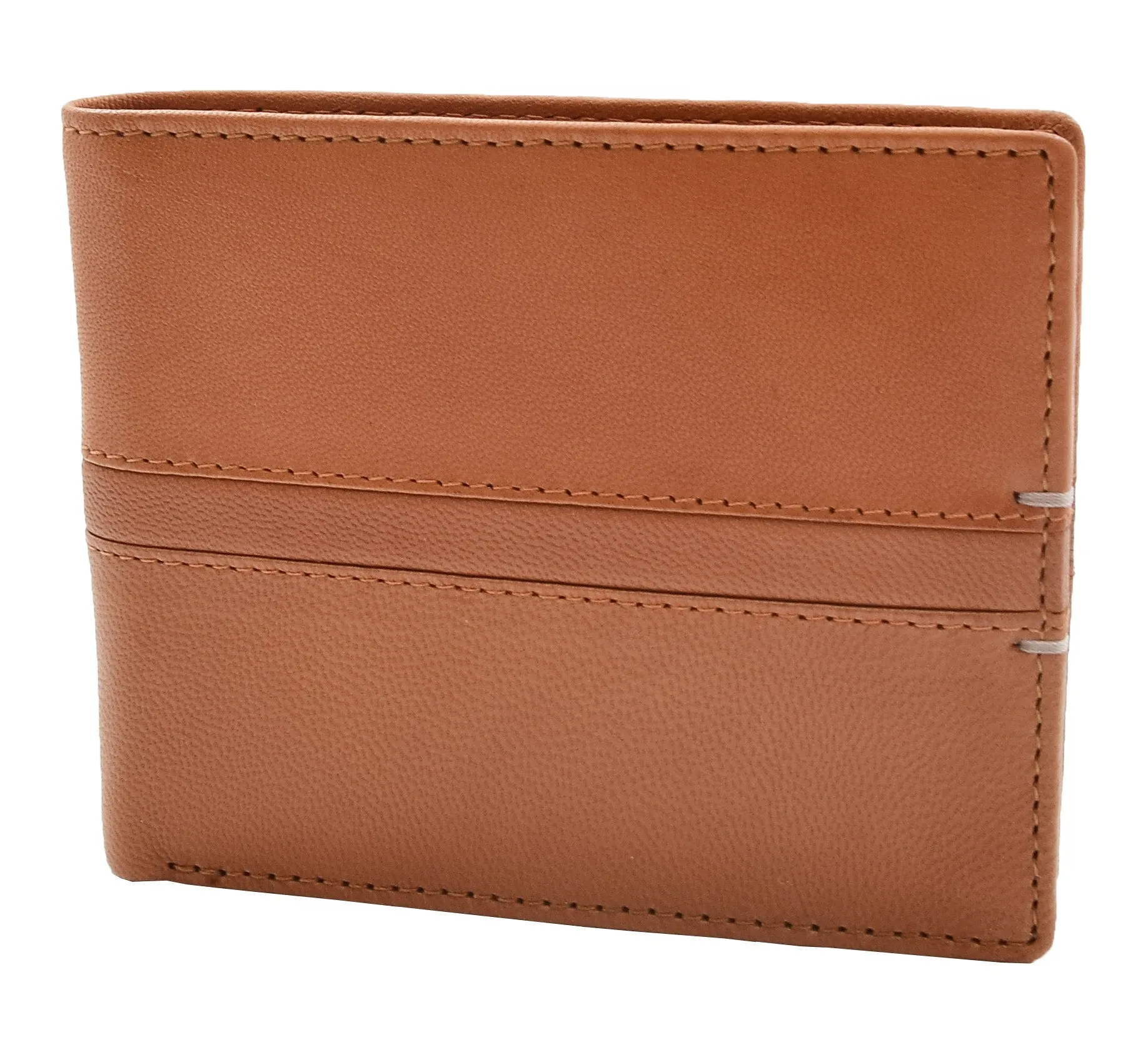 DR442 Men's Leather Wallet Slim Bifold Rfid Safe Credit Card Cognac