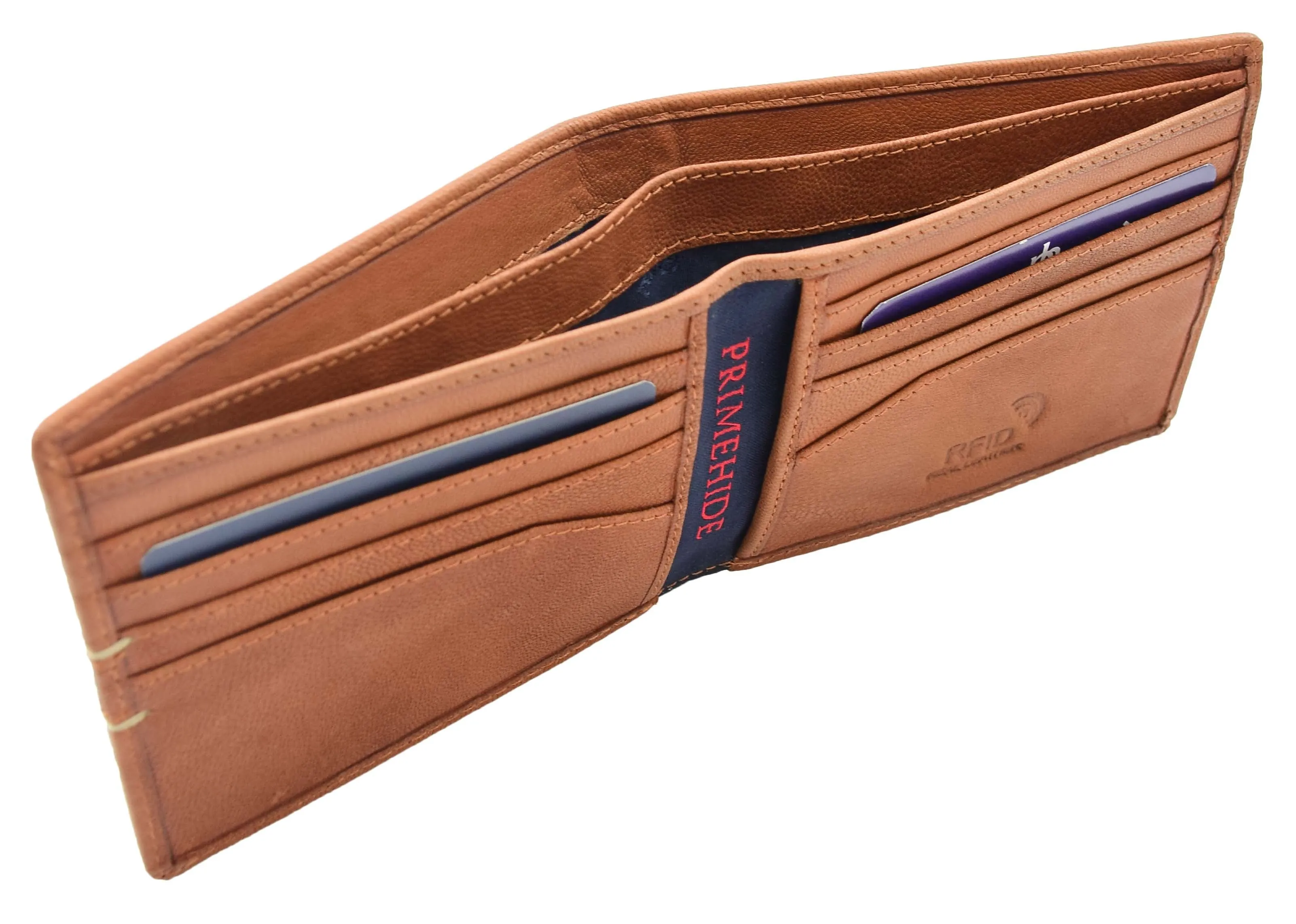 DR442 Men's Leather Wallet Slim Bifold Rfid Safe Credit Card Cognac