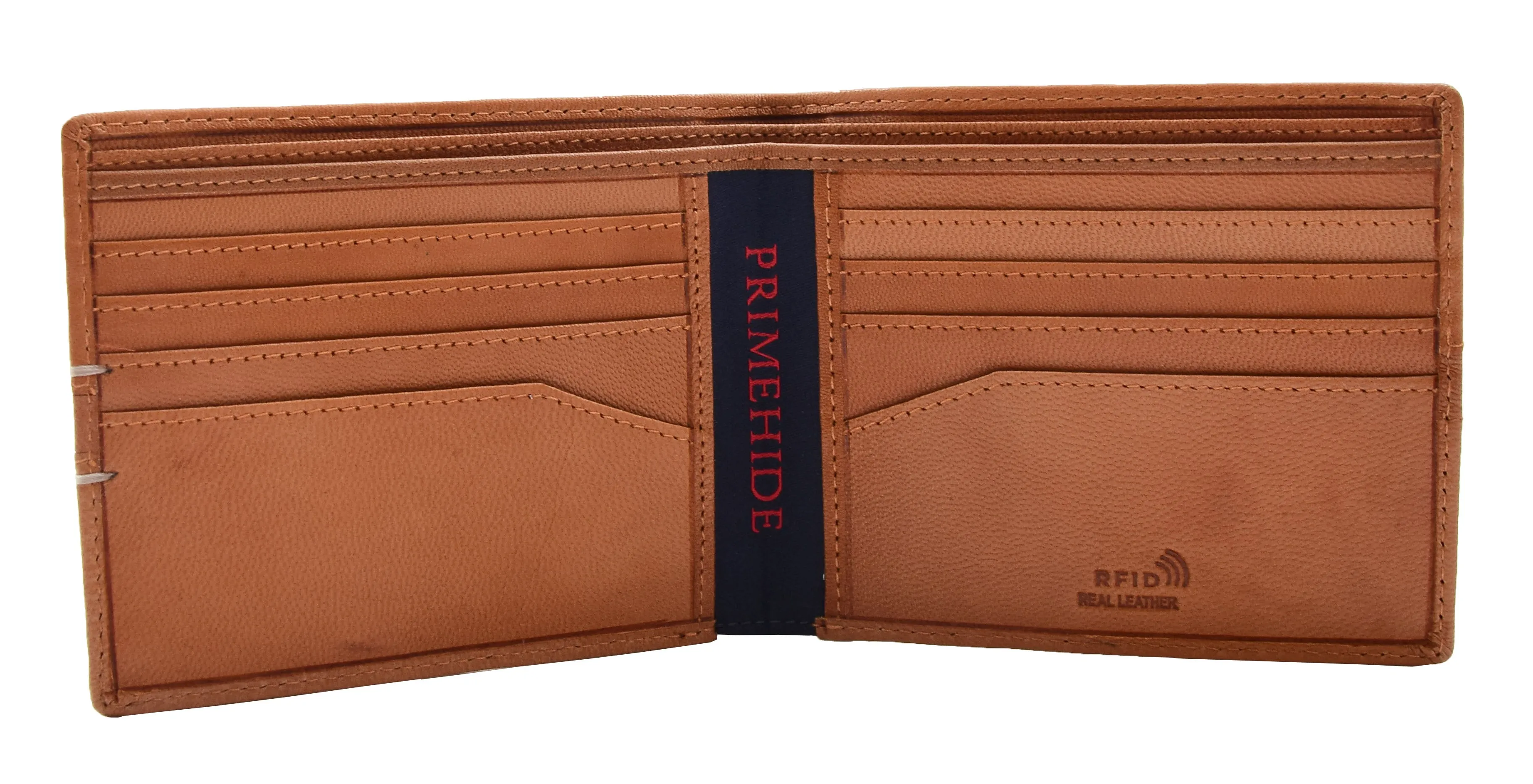 DR442 Men's Leather Wallet Slim Bifold Rfid Safe Credit Card Cognac