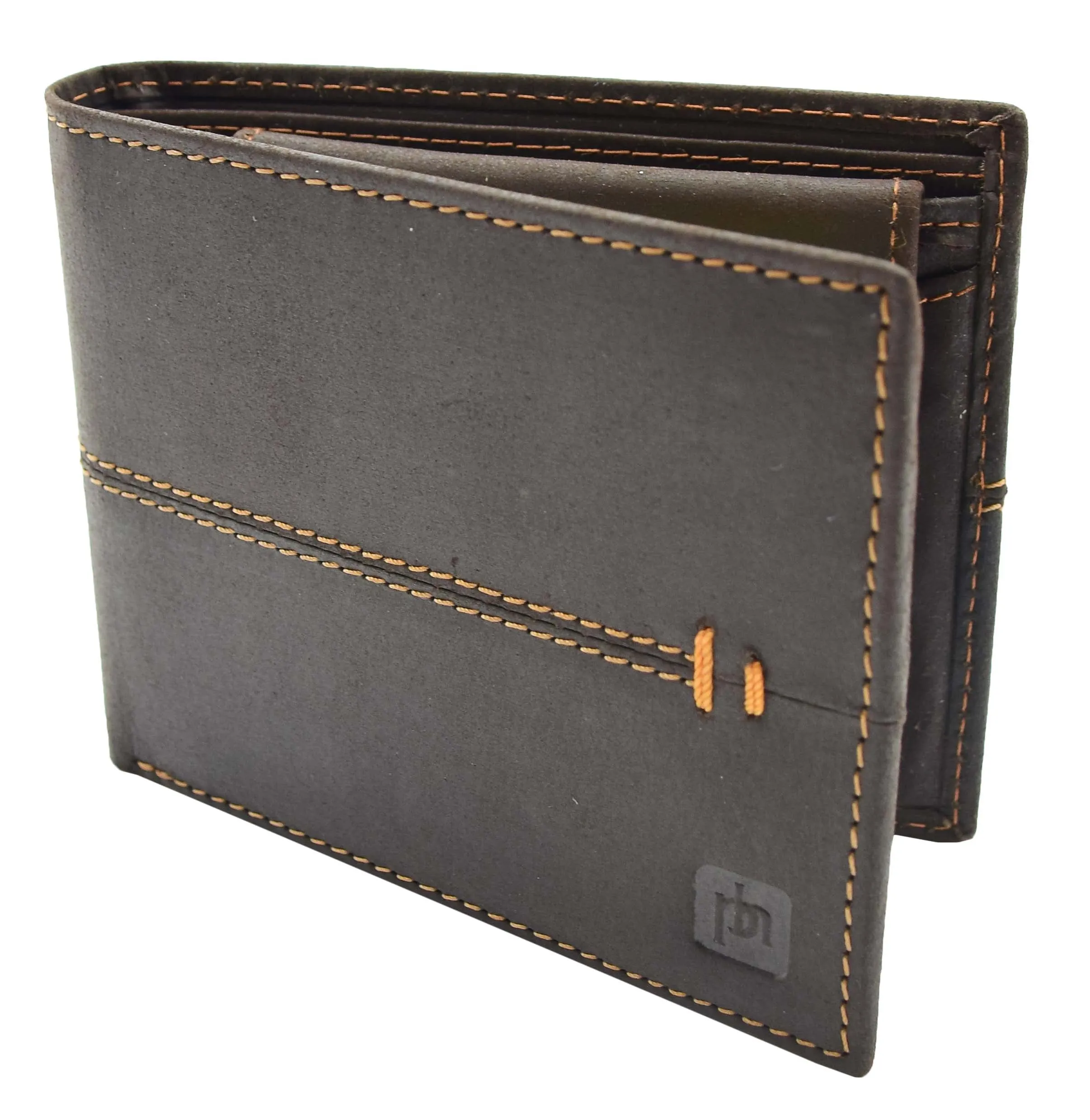 DR443 Men's Hunter Leather Slim Bifold Wallet Brown