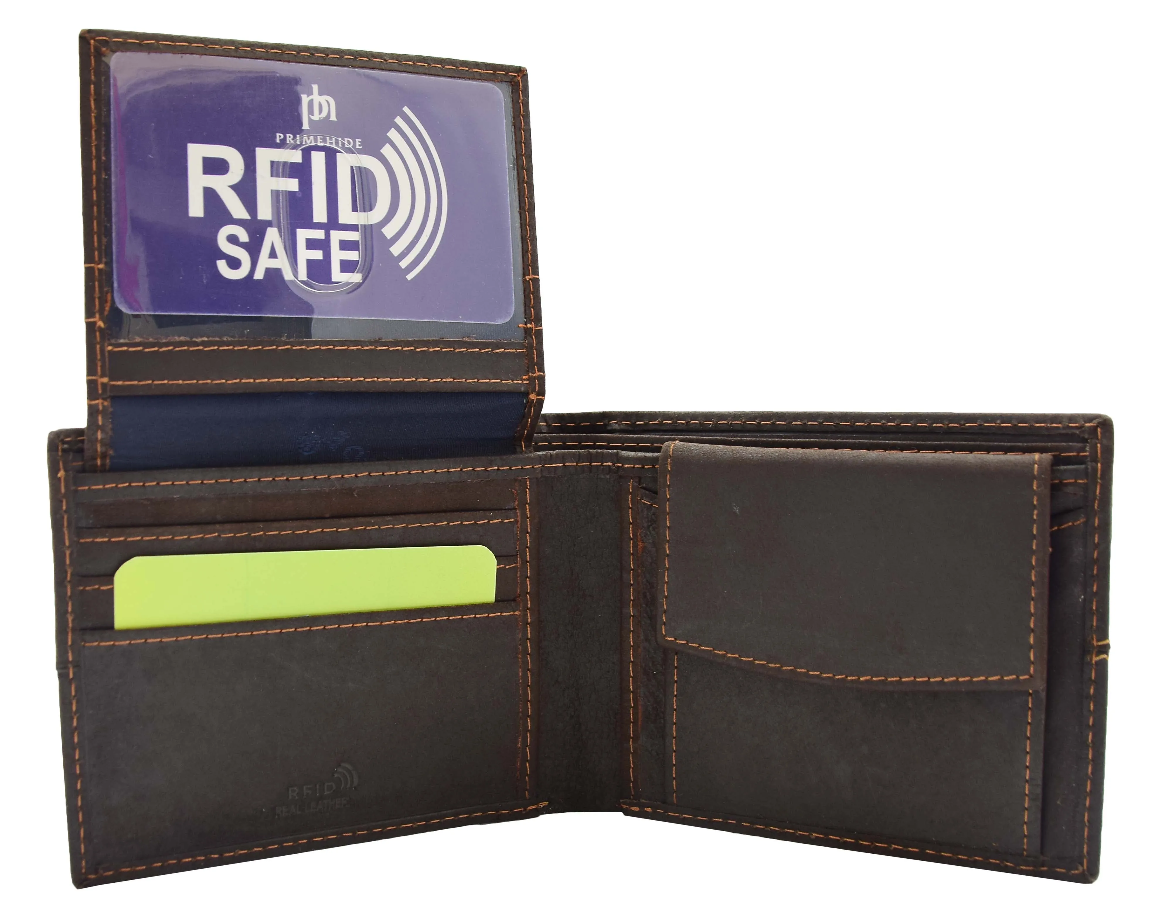 DR443 Men's Hunter Leather Slim Bifold Wallet Brown
