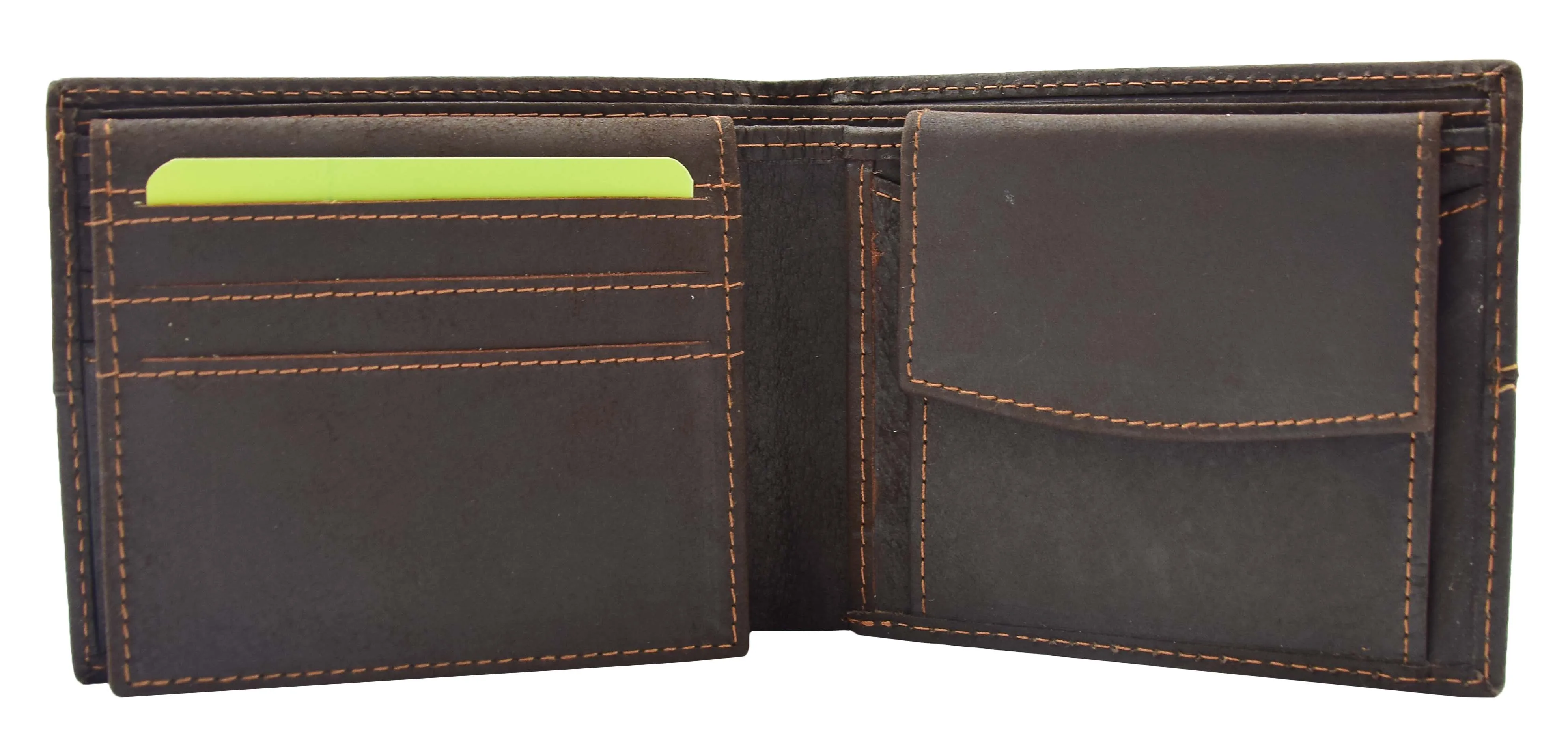 DR443 Men's Hunter Leather Slim Bifold Wallet Brown