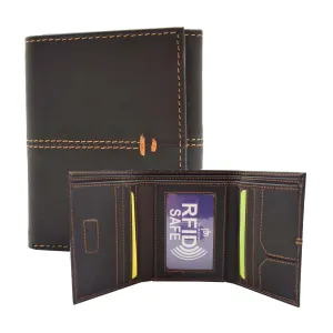 DR445 Men's Real Leather Slim Trifold Wallet Brown