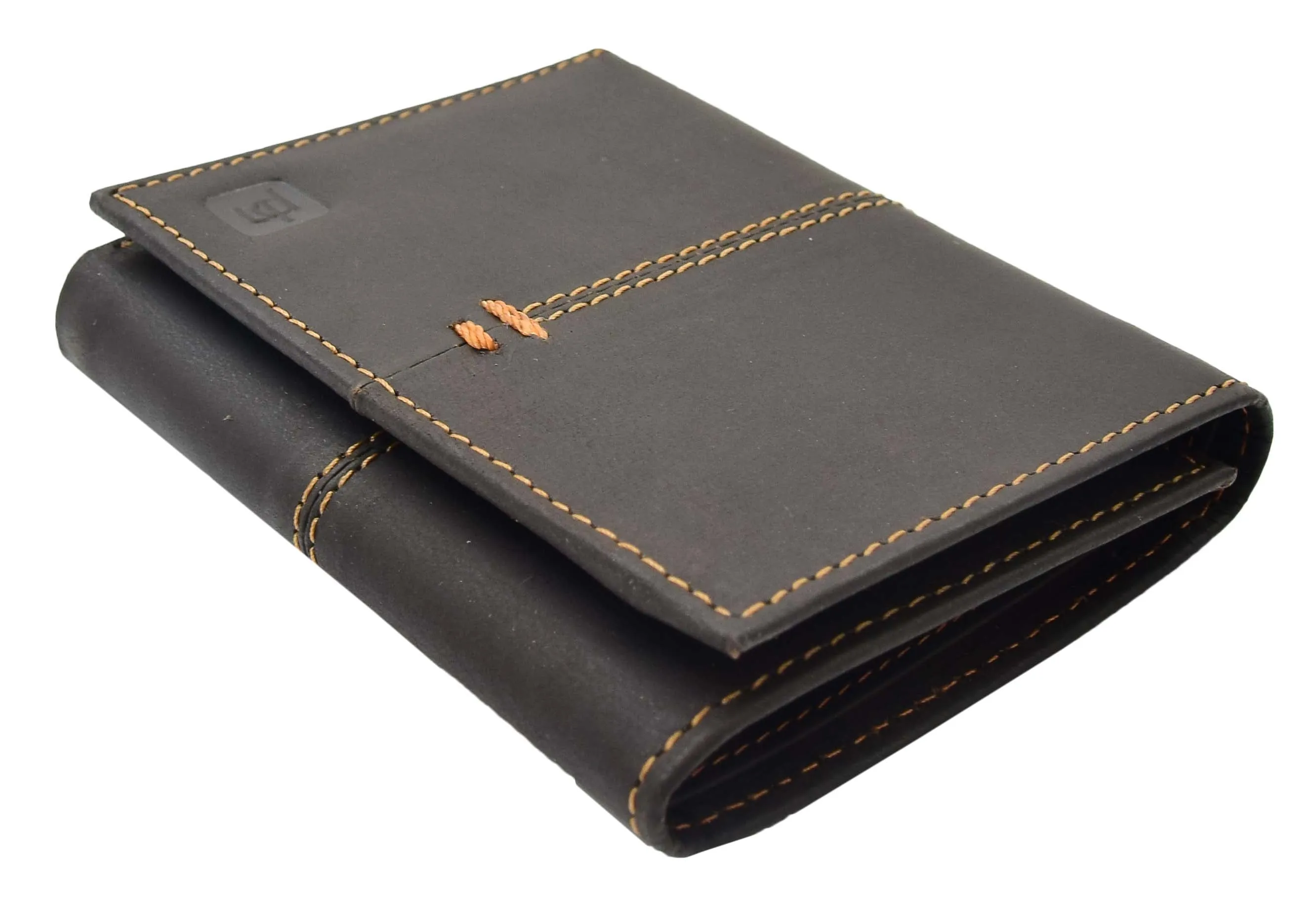 DR445 Men's Real Leather Slim Trifold Wallet Brown