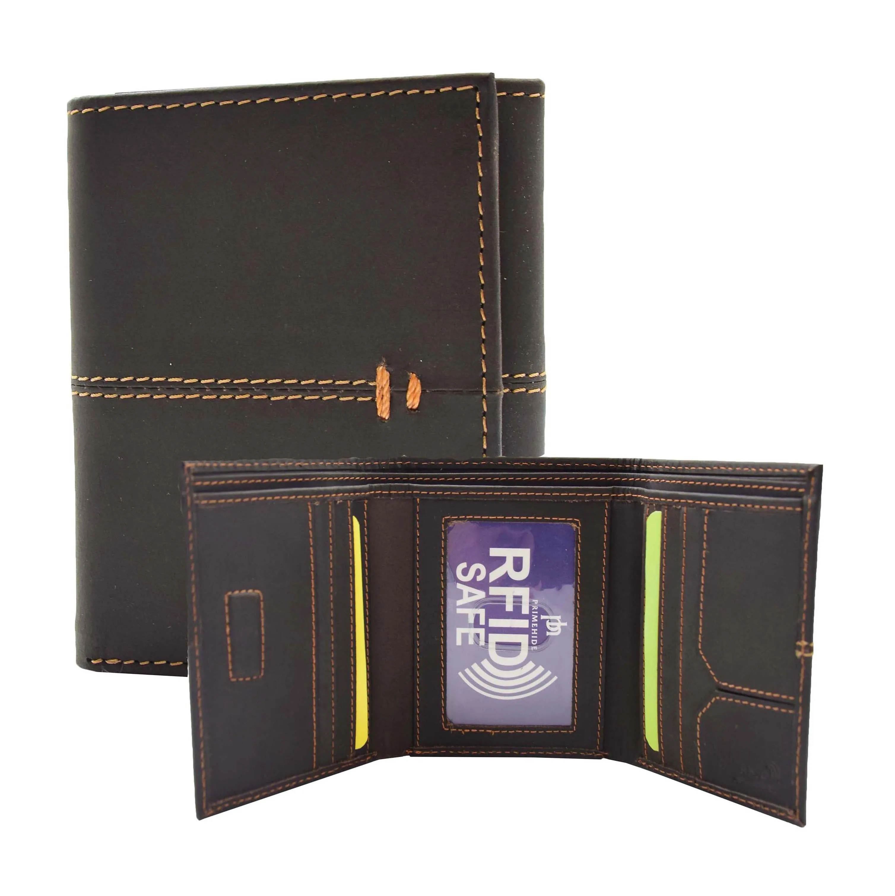 DR445 Men's Real Leather Slim Trifold Wallet Brown