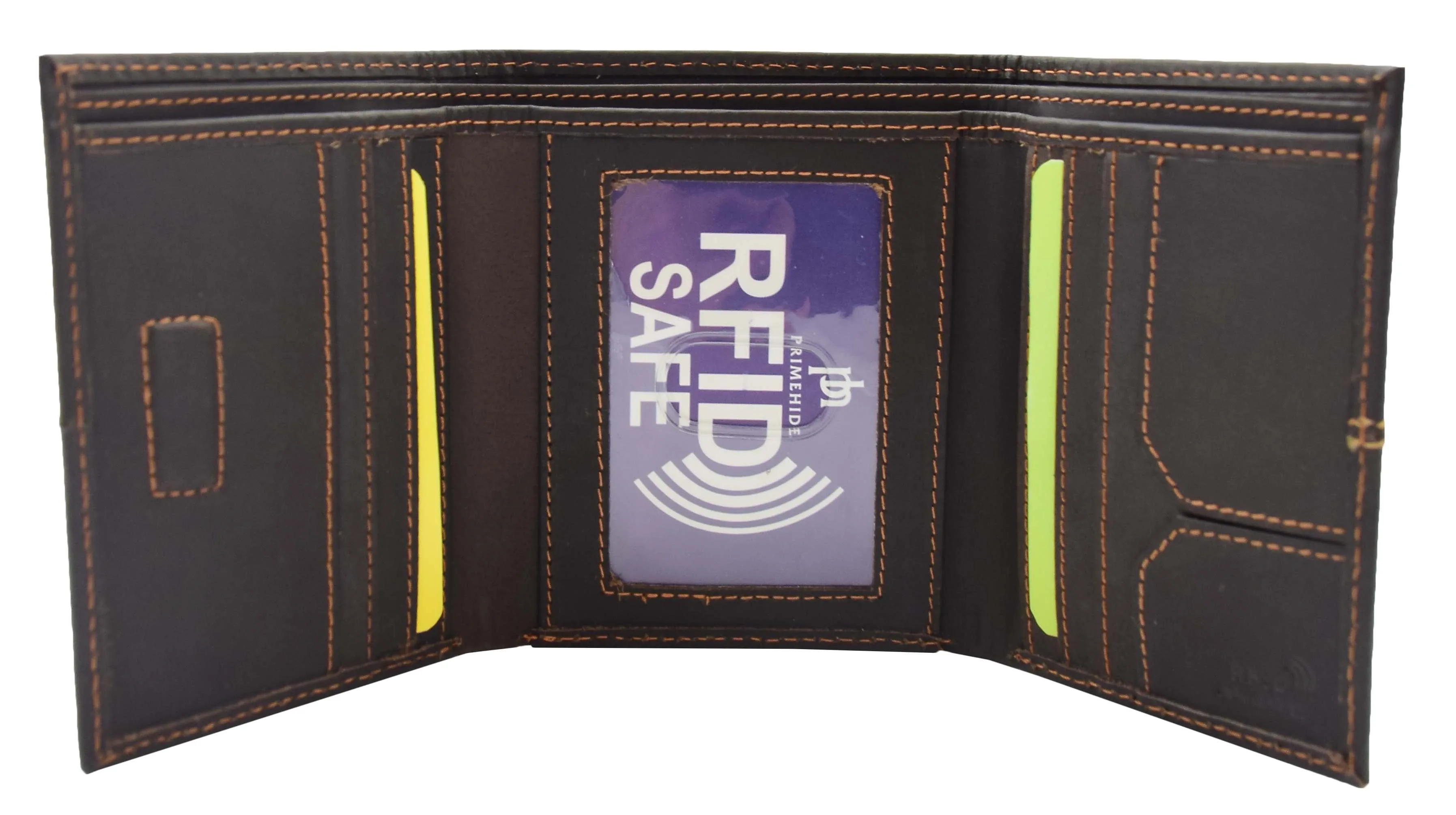 DR445 Men's Real Leather Slim Trifold Wallet Brown