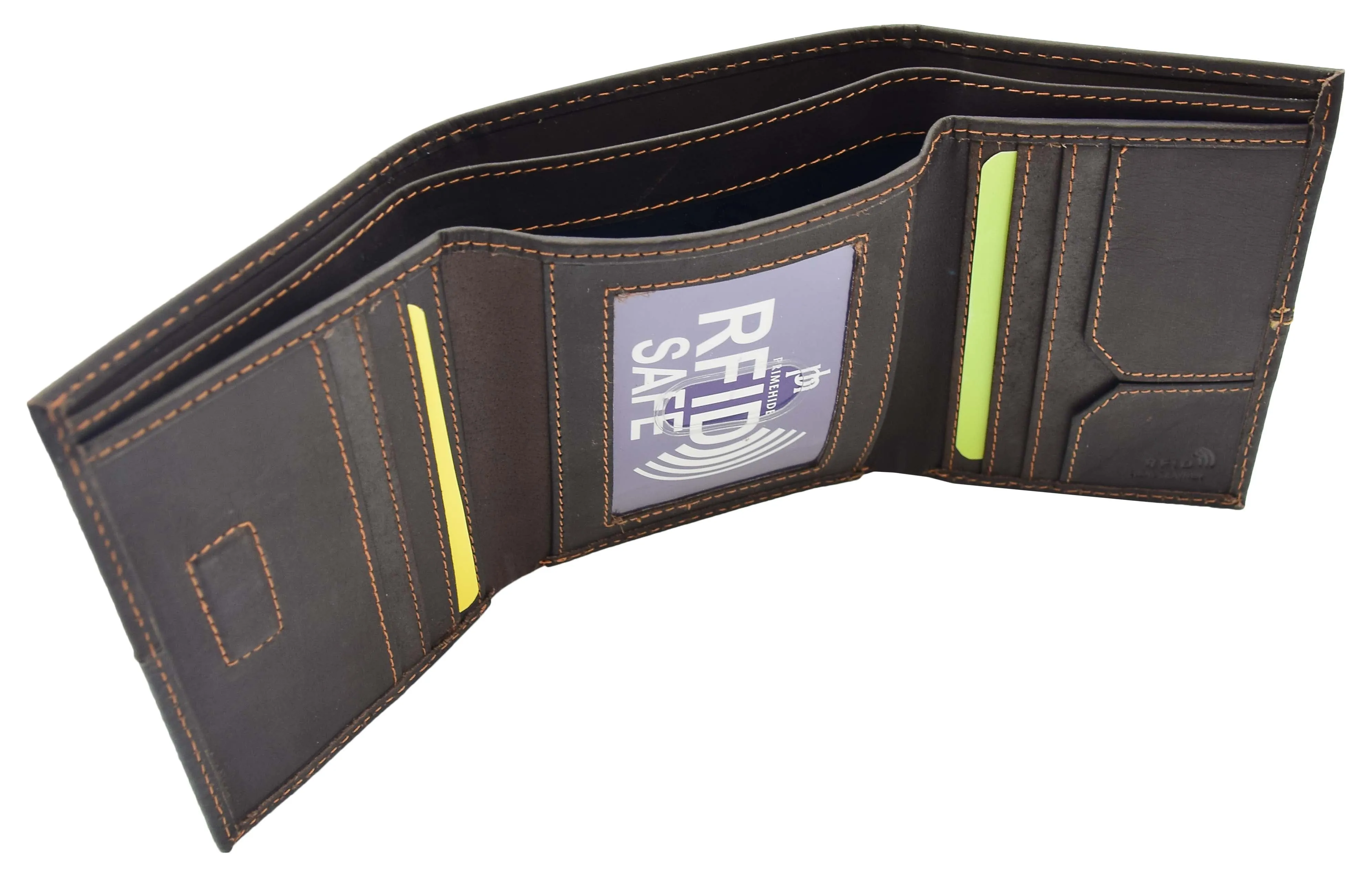 DR445 Men's Real Leather Slim Trifold Wallet Brown