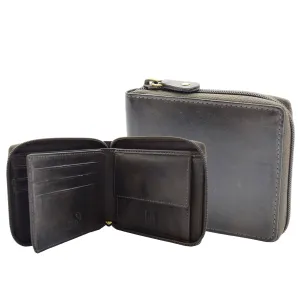 DR446 Men's Leather Wallet Zip Around Rfid Safe Boxed Black