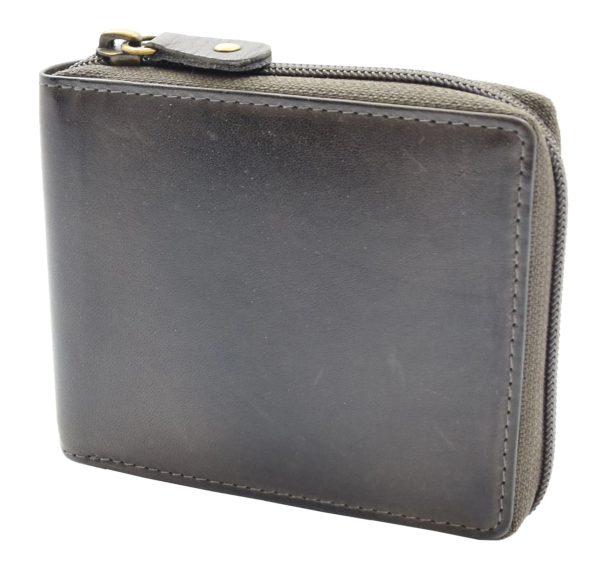 DR446 Men's Leather Wallet Zip Around Rfid Safe Boxed Black