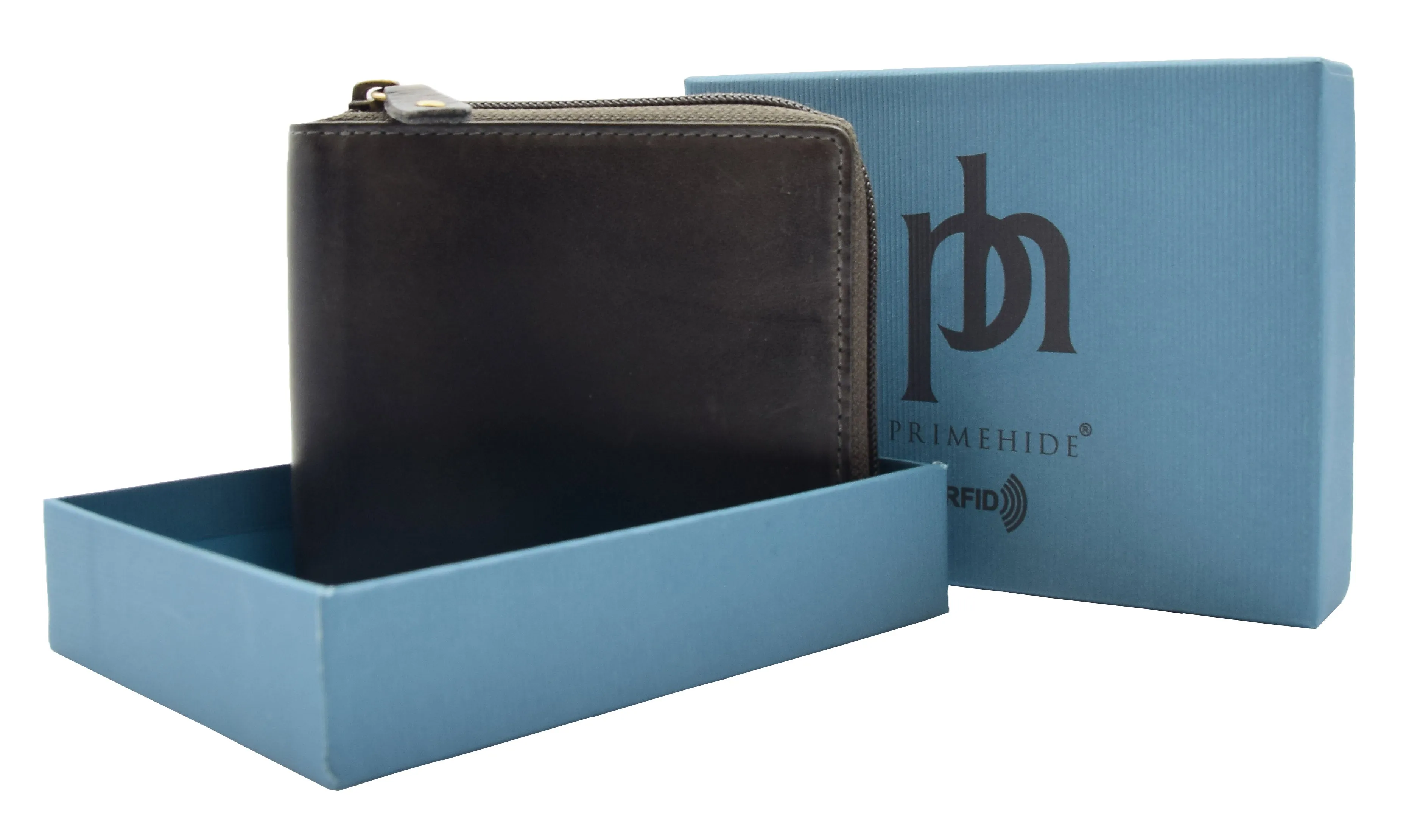 DR446 Men's Leather Wallet Zip Around Rfid Safe Boxed Black