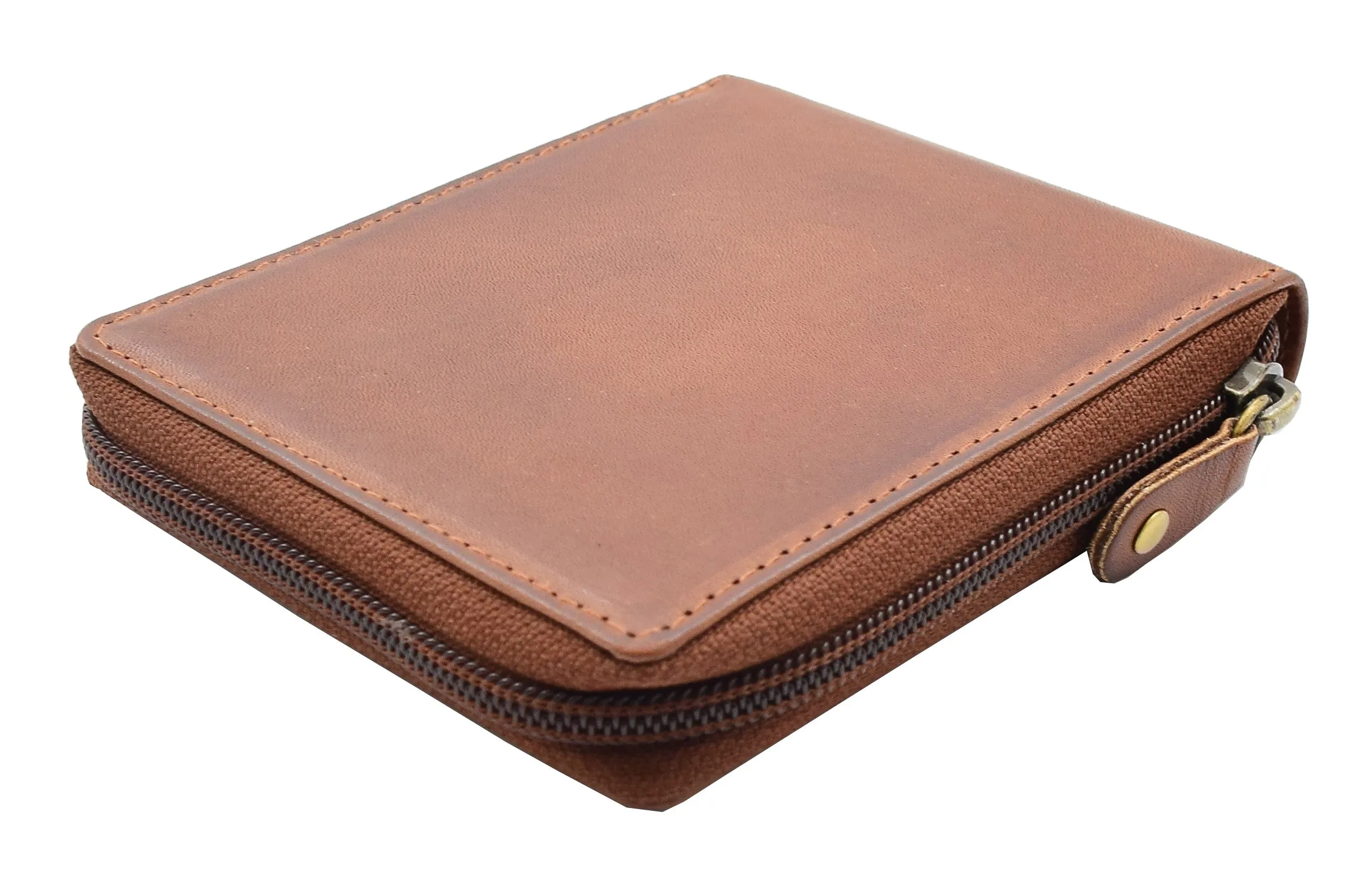 DR446 Men's Leather Wallet Zip Around Rfid Safe Boxed Brown