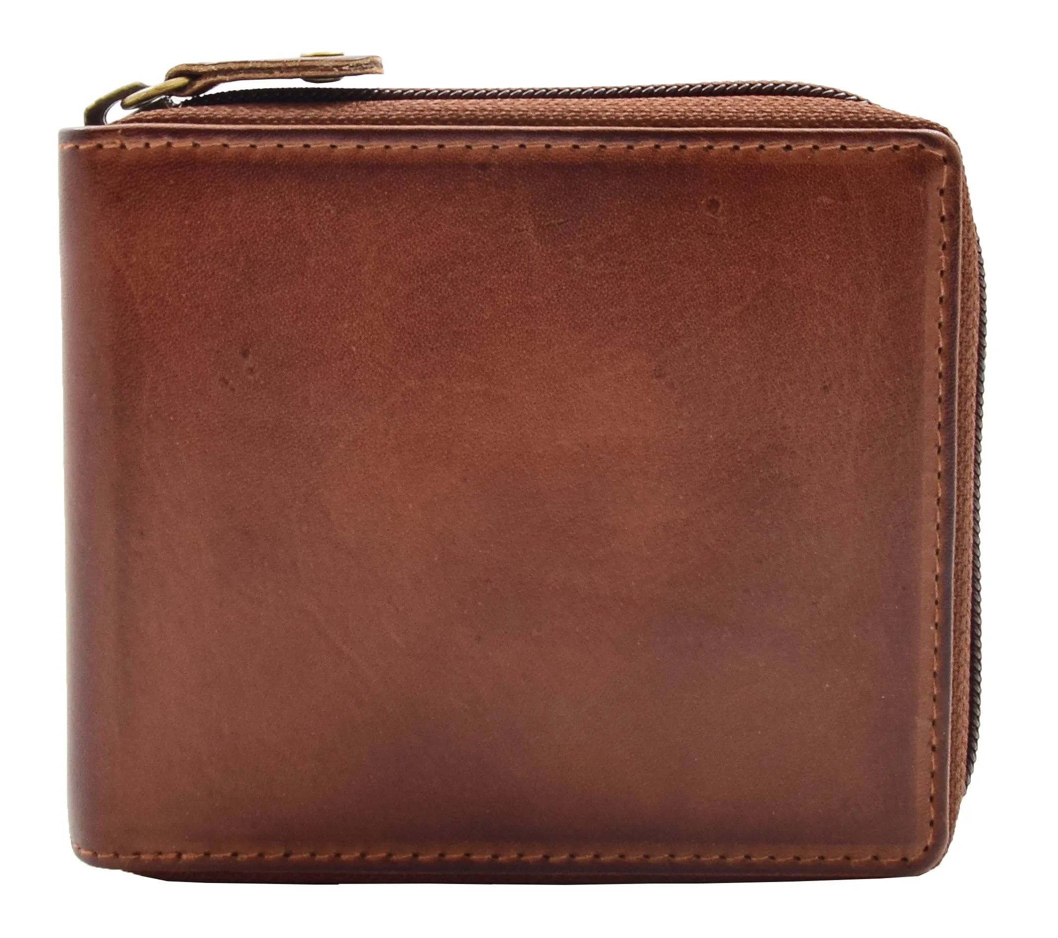 DR446 Men's Leather Wallet Zip Around Rfid Safe Boxed Brown