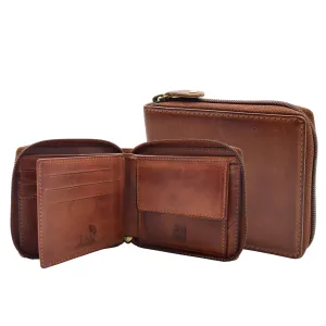 DR446 Men's Leather Wallet Zip Around Rfid Safe Boxed Brown
