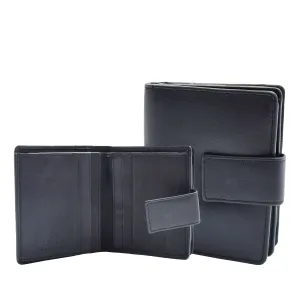DR447 Women's Leather Purse Booklet Style Wallet Black