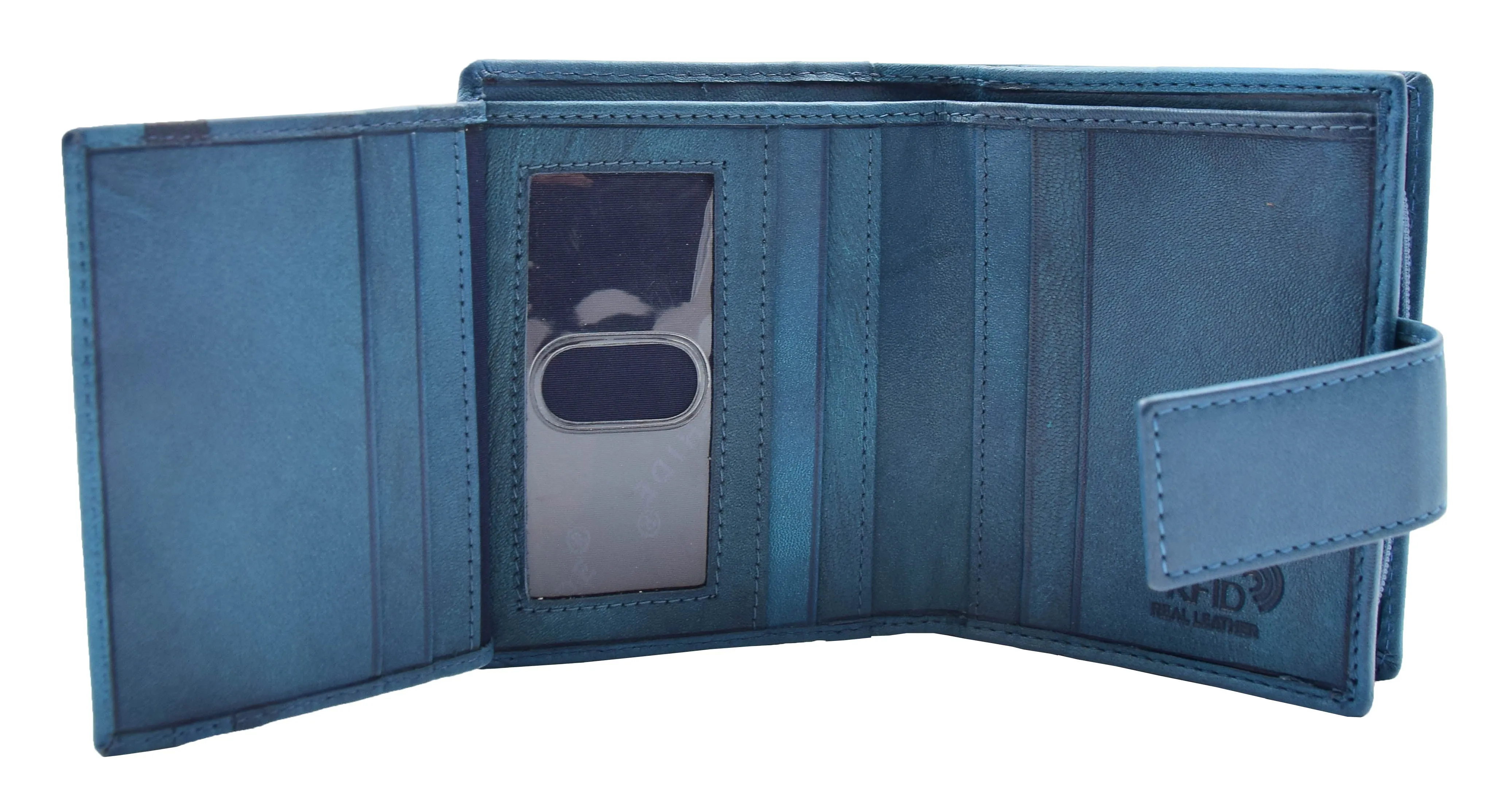DR447 Women's Leather Purse Booklet Style Wallet Blue