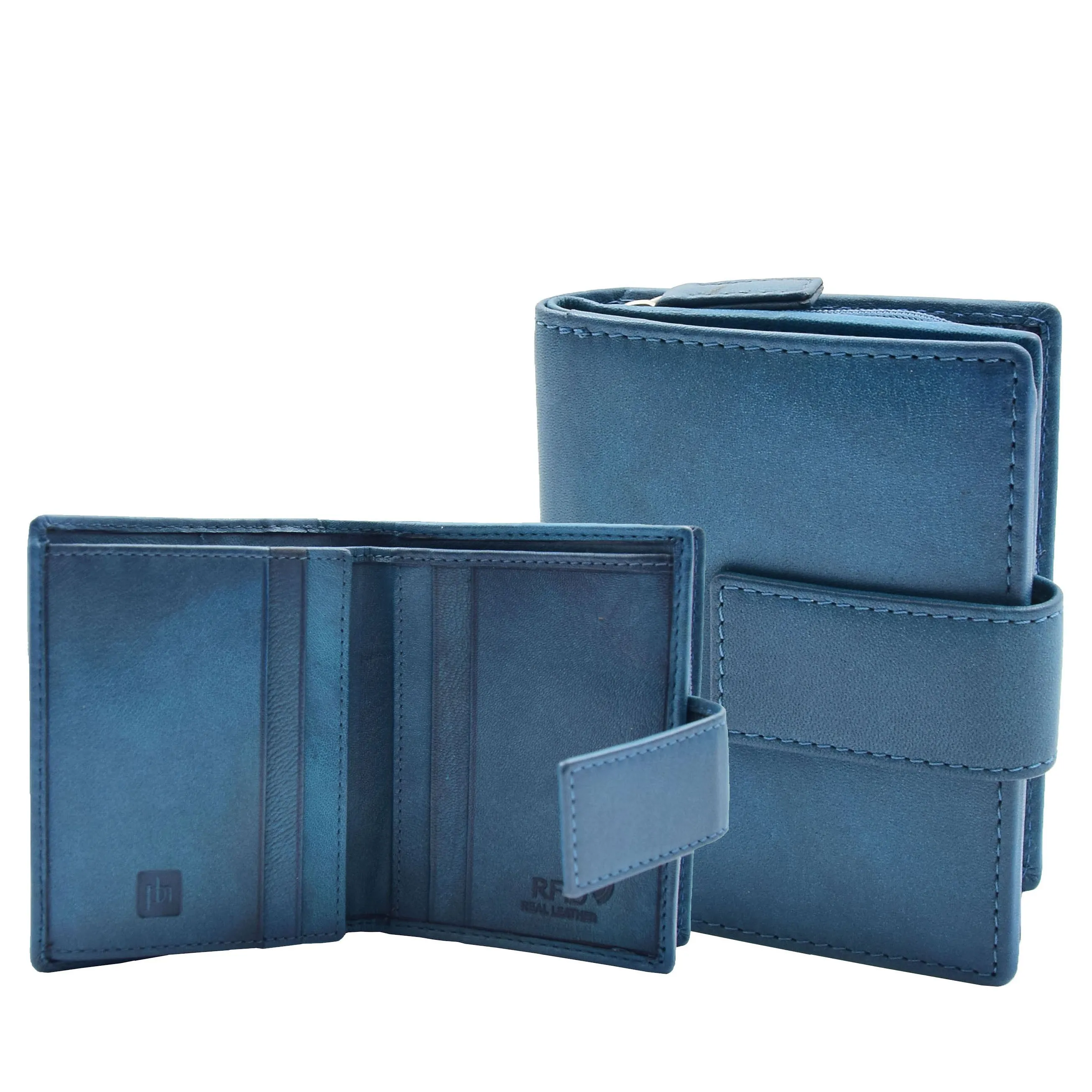 DR447 Women's Leather Purse Booklet Style Wallet Blue