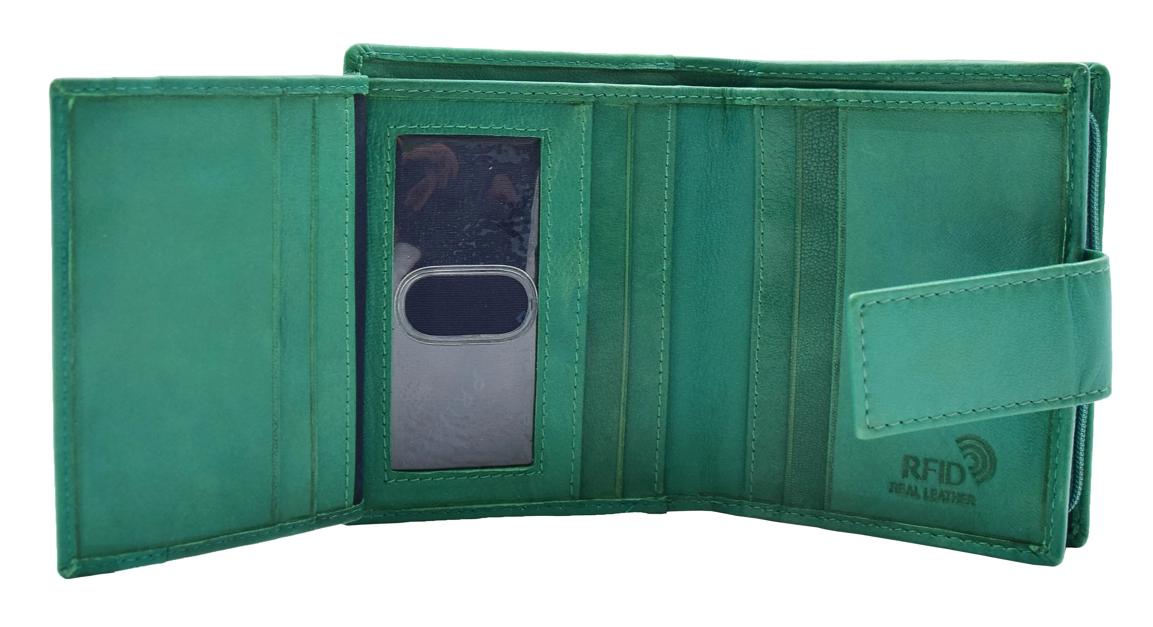 DR447 Women's Leather Purse Booklet Style Wallet Green