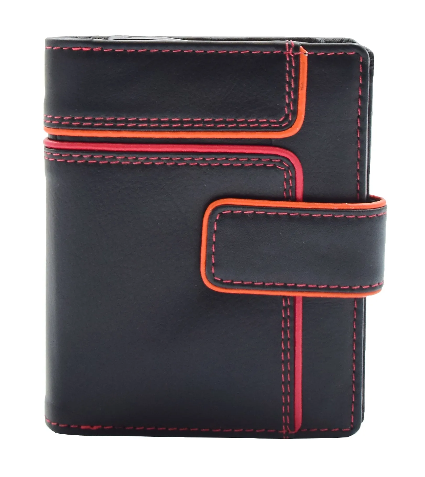 DR448 Women's Bifold Leather Purse Booklet Style Wallet Black