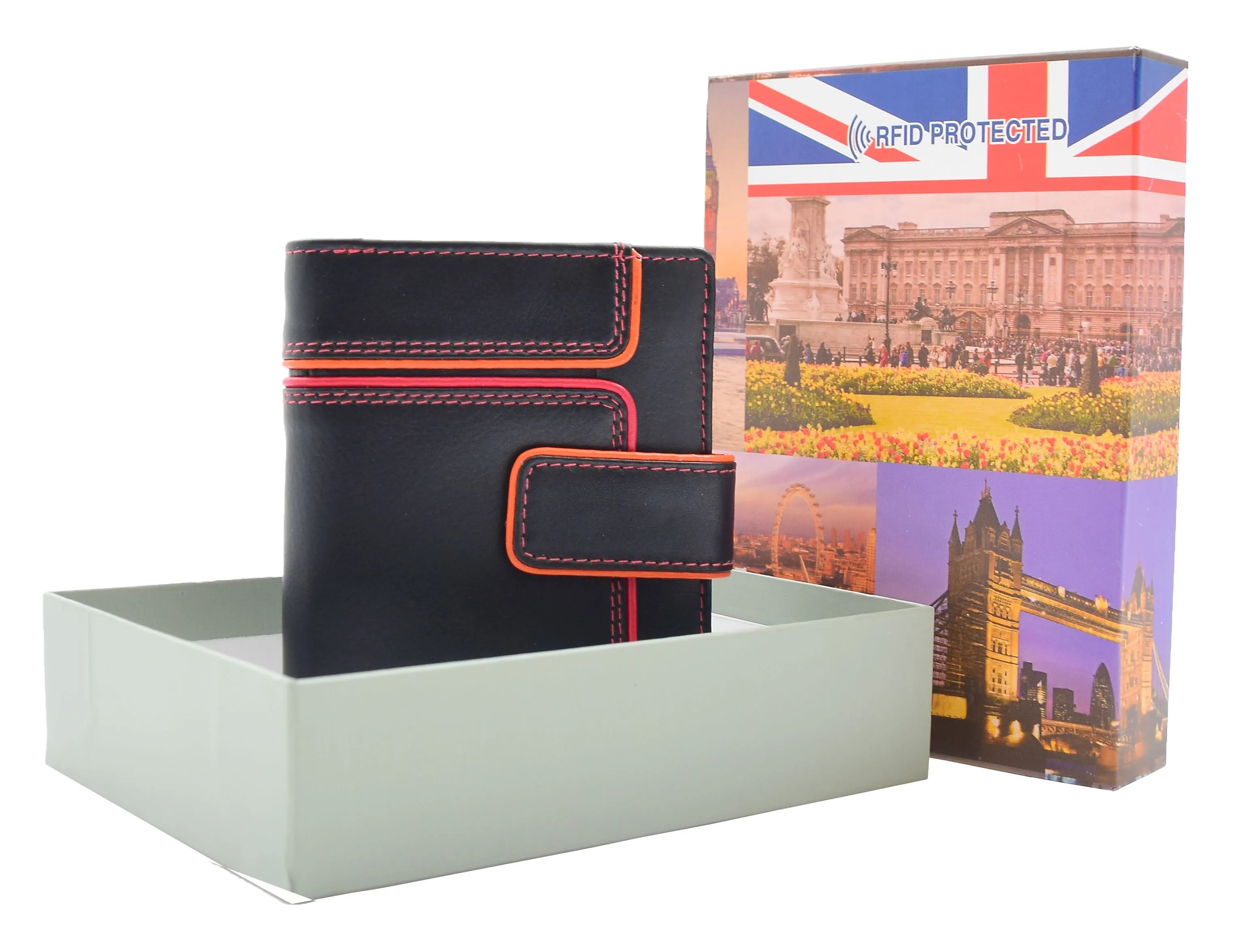 DR448 Women's Bifold Leather Purse Booklet Style Wallet Black