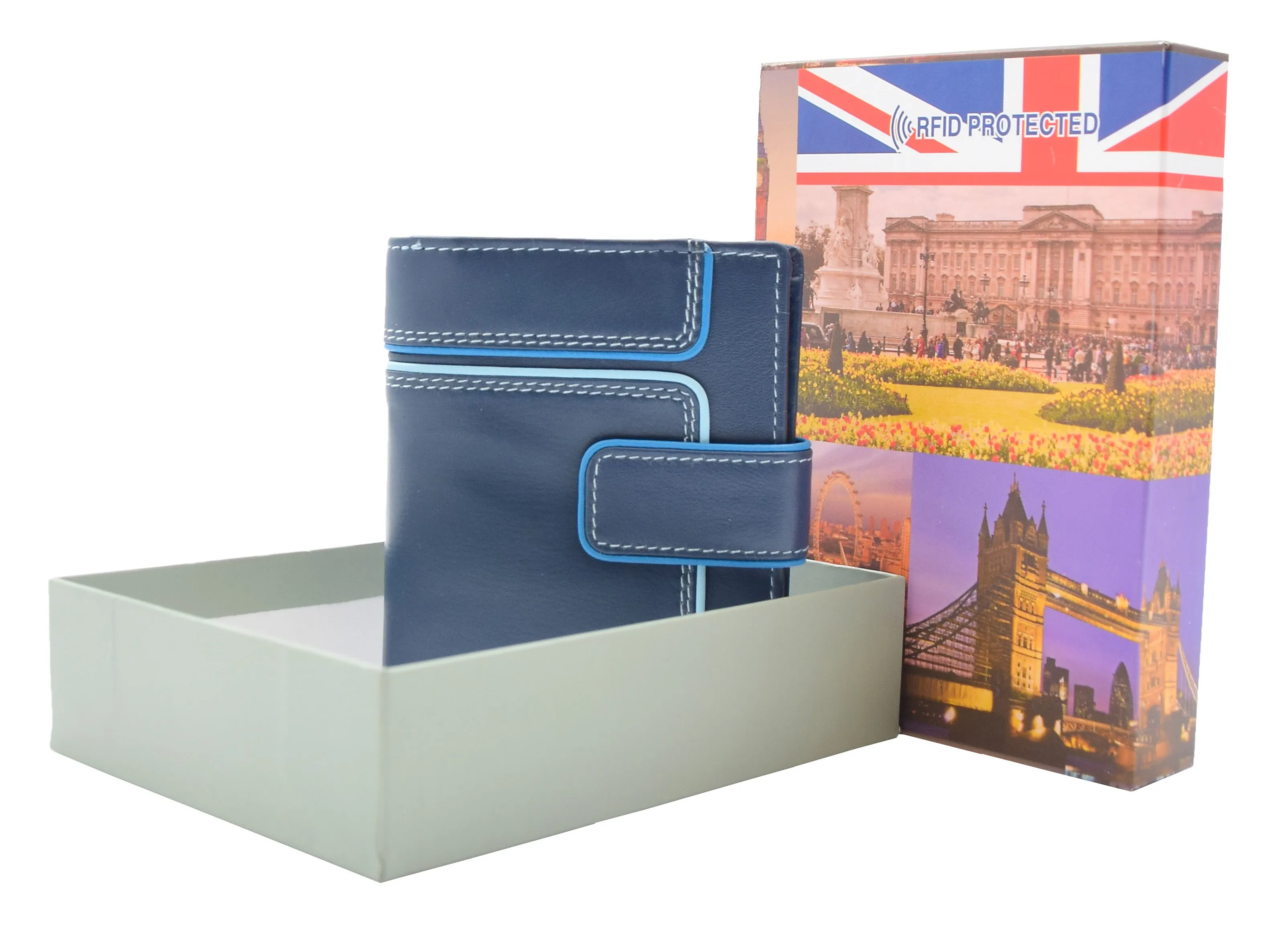 DR448 Women's Bifold Leather Purse Booklet Style Wallet Navy