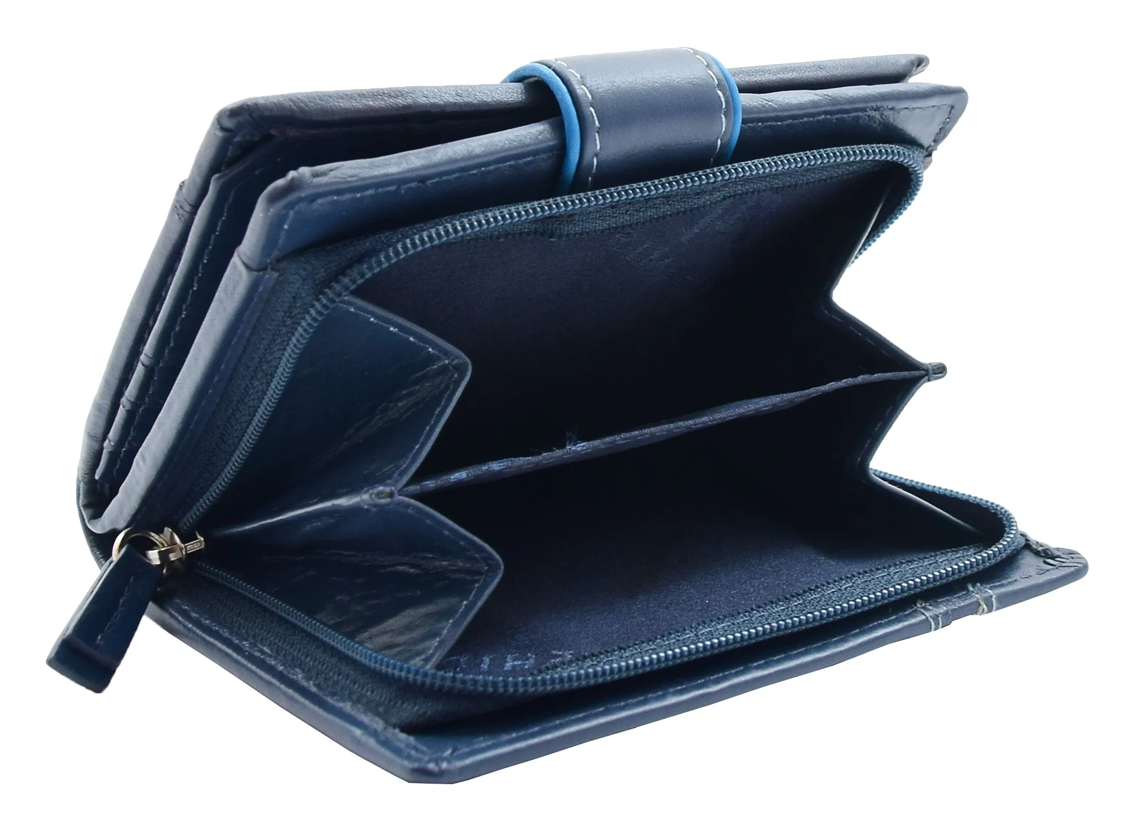 DR448 Women's Bifold Leather Purse Booklet Style Wallet Navy