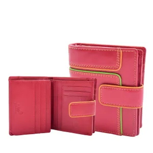 DR448 Women's Bifold Leather Purse Booklet Style Wallet Red