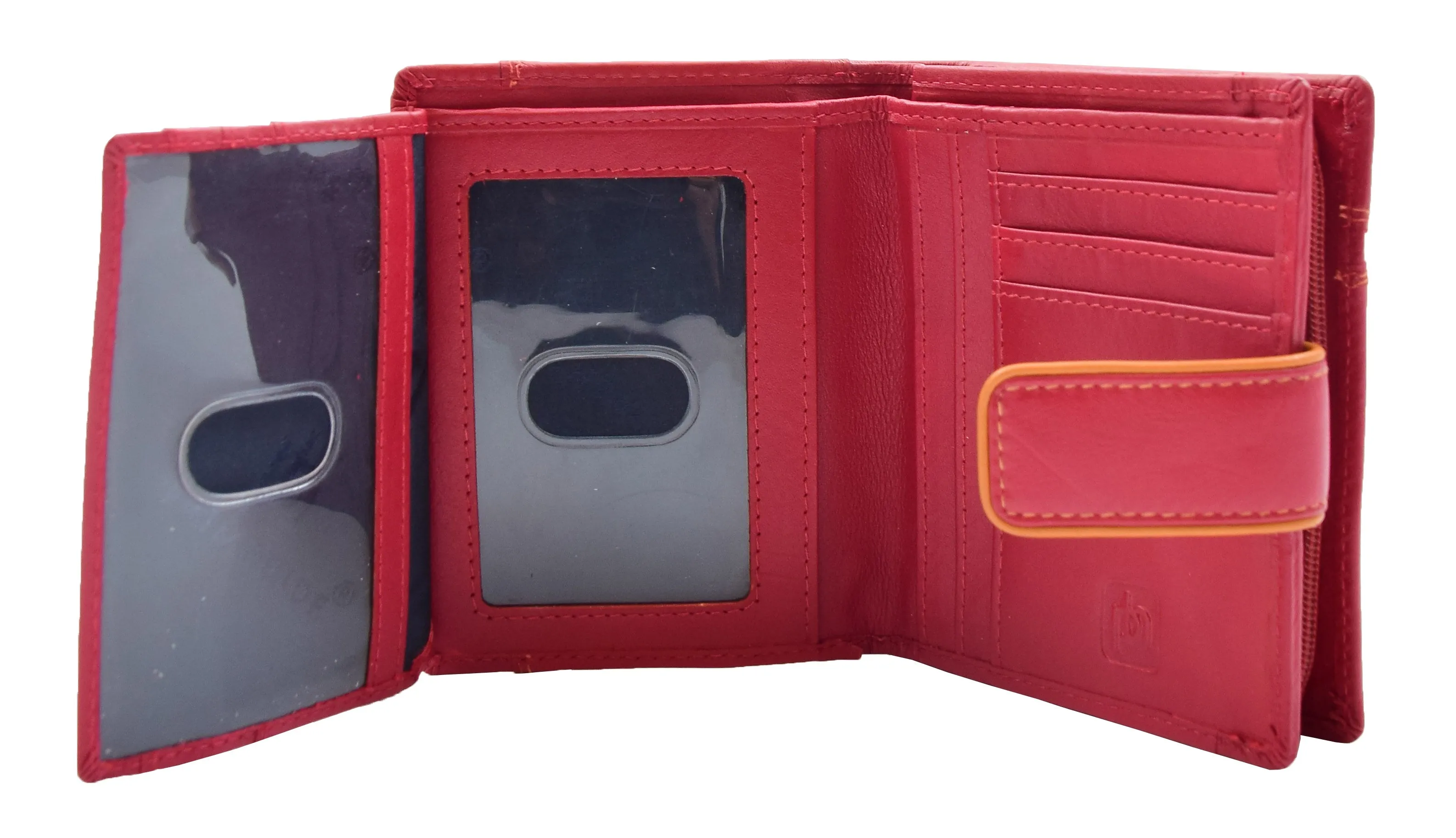 DR448 Women's Bifold Leather Purse Booklet Style Wallet Red