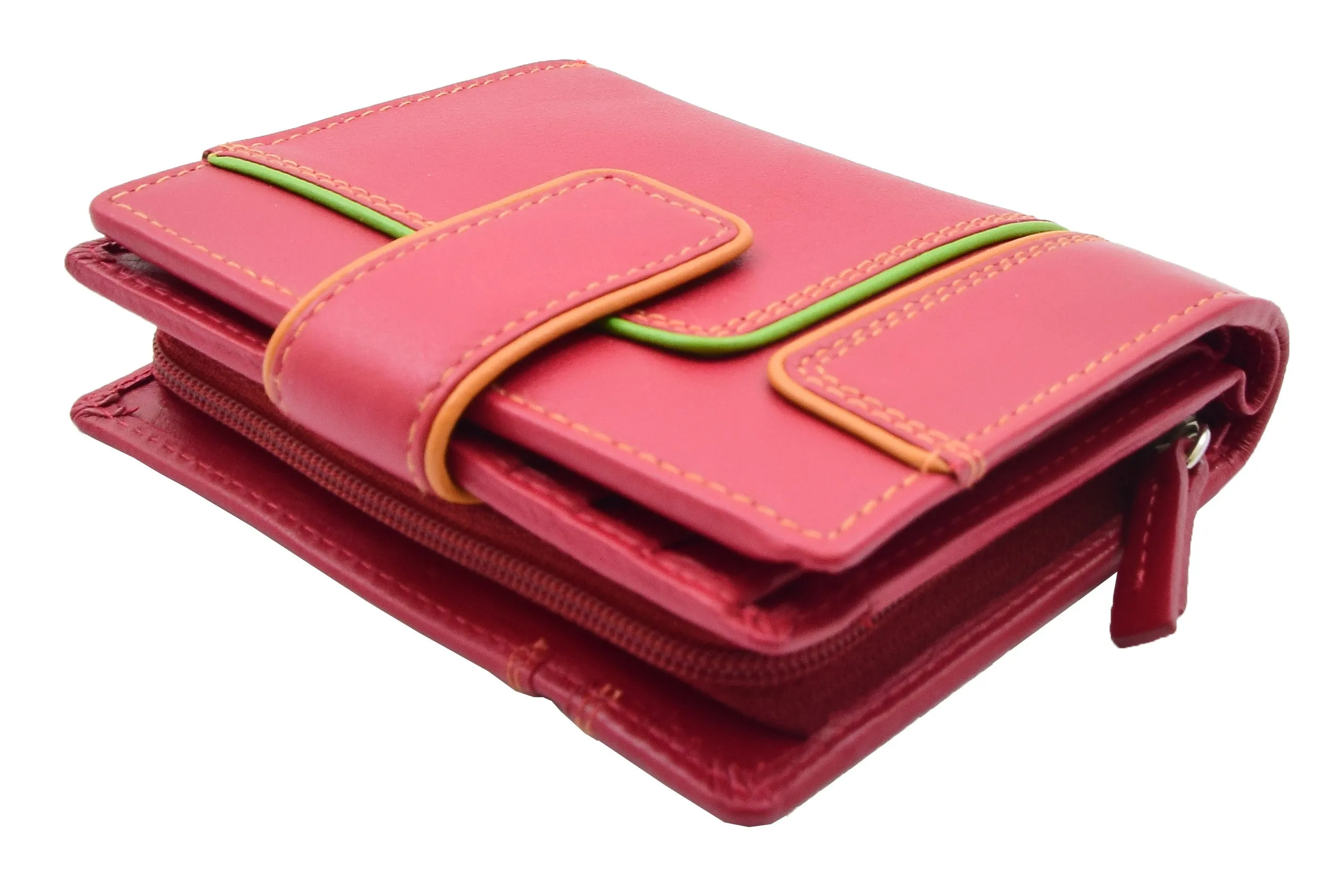 DR448 Women's Bifold Leather Purse Booklet Style Wallet Red