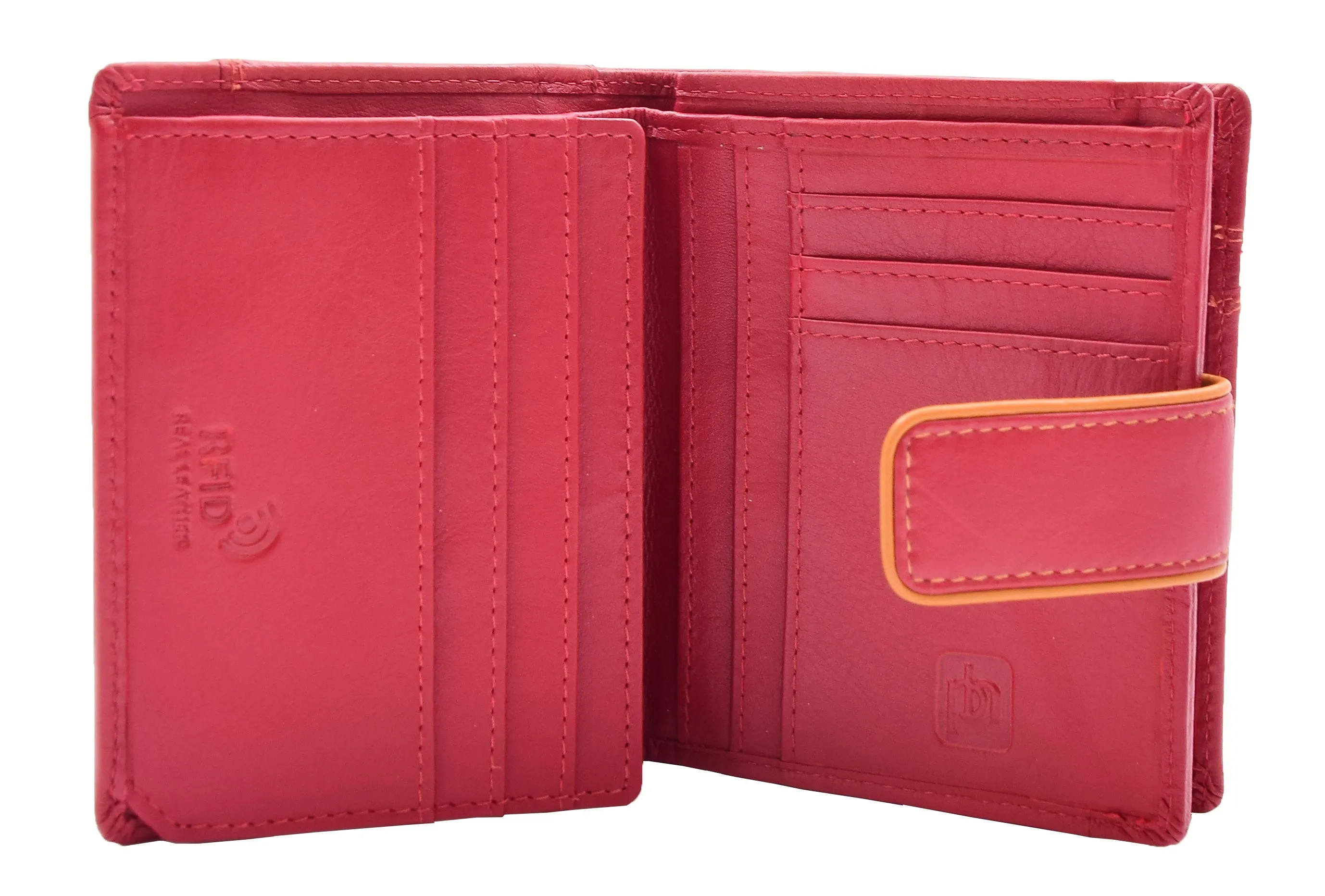 DR448 Women's Bifold Leather Purse Booklet Style Wallet Red