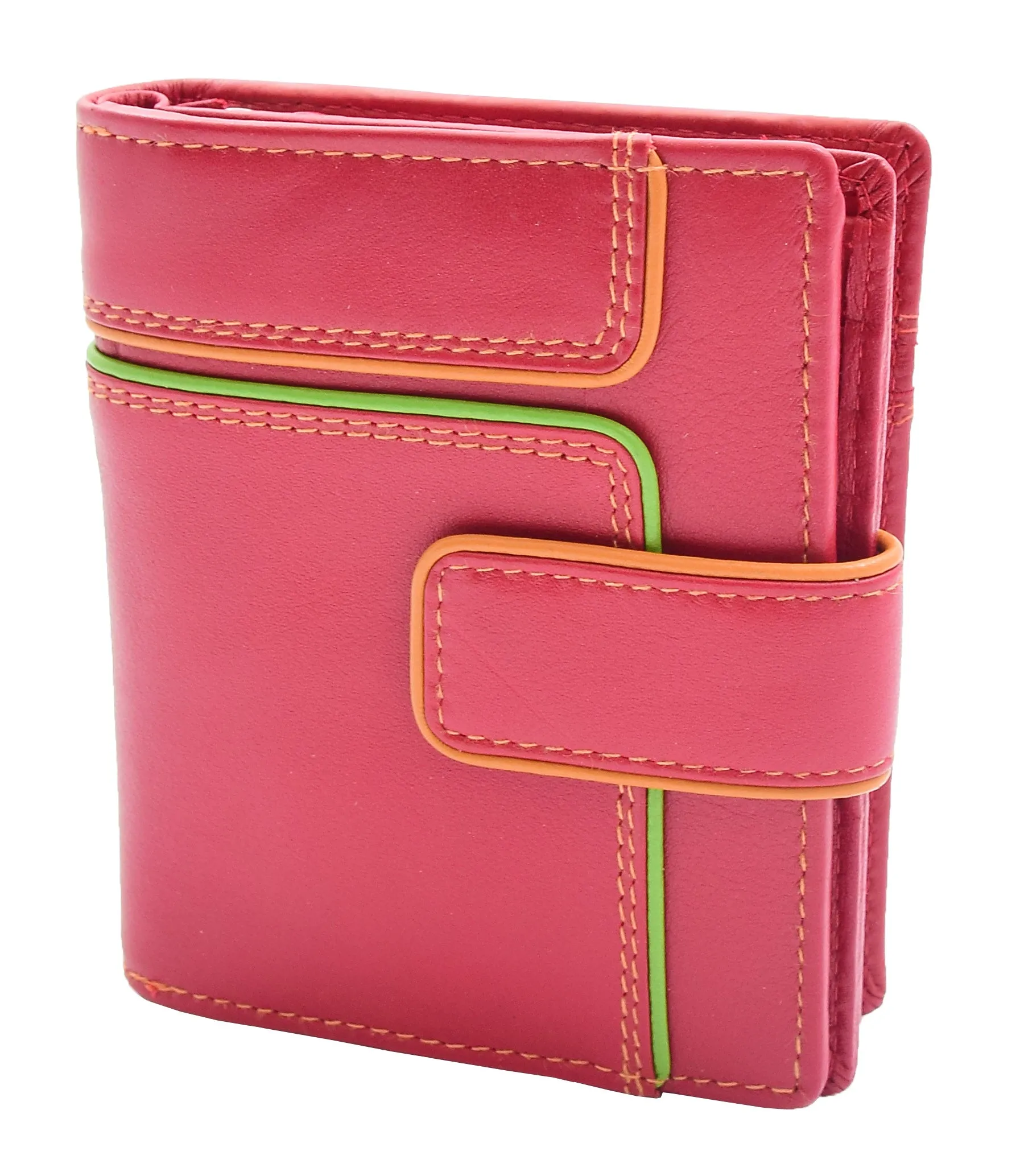 DR448 Women's Bifold Leather Purse Booklet Style Wallet Red