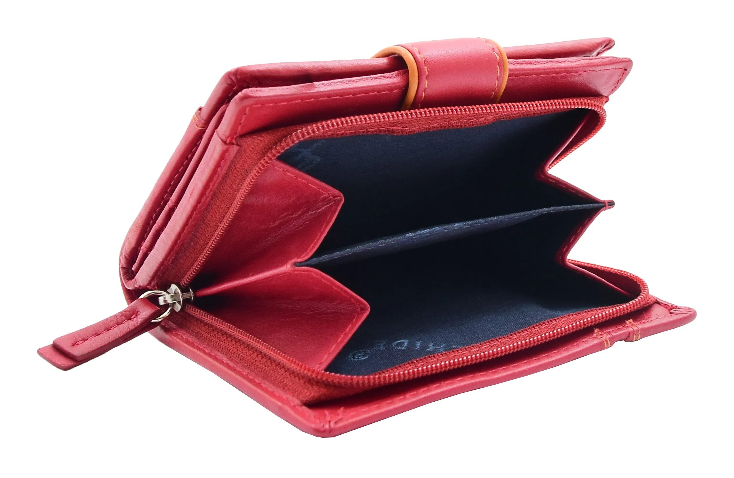 DR448 Women's Bifold Leather Purse Booklet Style Wallet Red