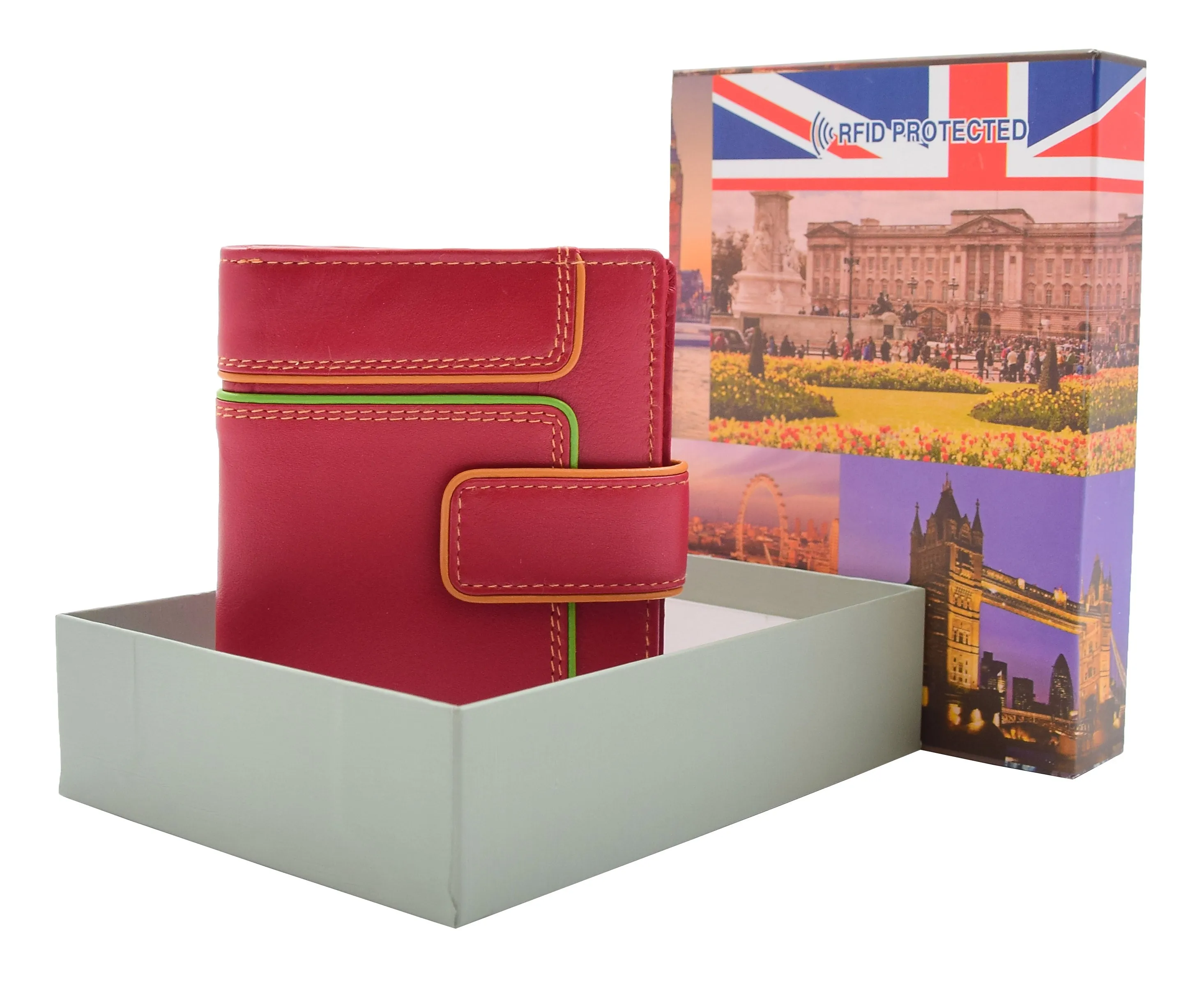DR448 Women's Bifold Leather Purse Booklet Style Wallet Red