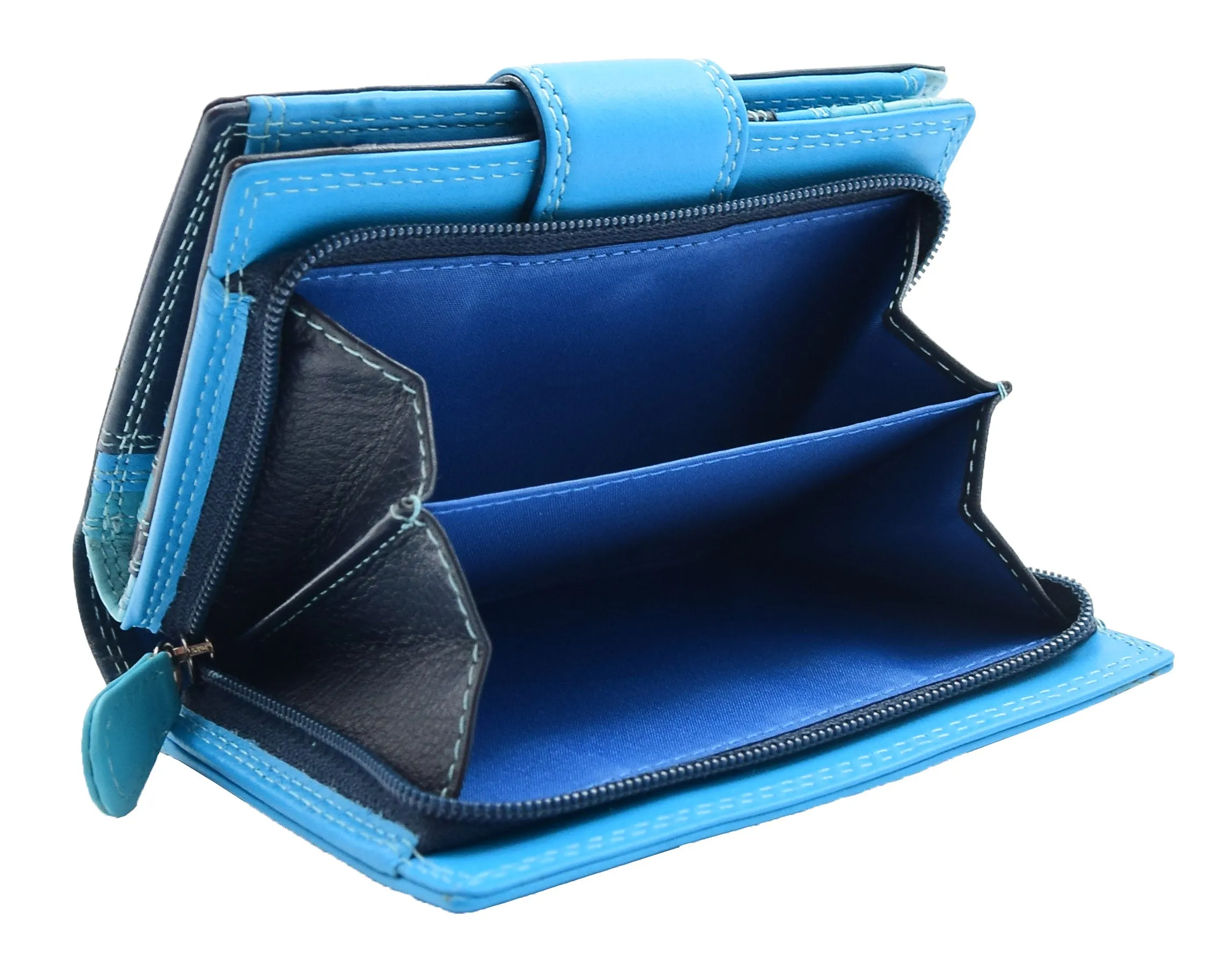 DR449 Women's Booklet Style Purse Leather Wallet Blue